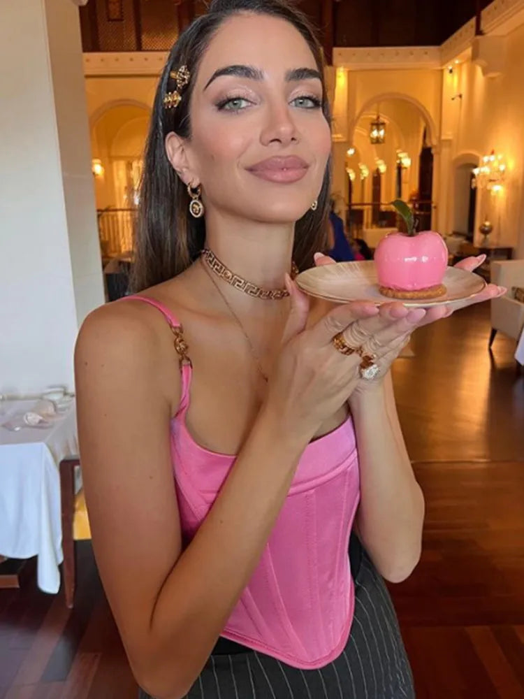 2024 New Summer Pink Color Women Sexy Bodycon Short Bandage Tops Casual Sexy Cute Celebrity Fashion Tops High Quality