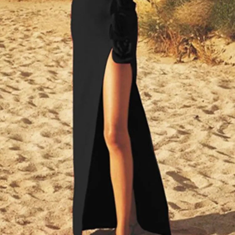 Summer Women Black Red Flower Bodycon Bandage Skirt Designer High Waist Party Office Lady Elegant Split Skirt black