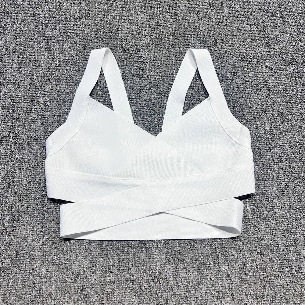 2024 Casual Women'S Ultra Short Bandage Vest Spaghetti Strap Sleeveless Hollow Out Solid Color Backless Top Women'S Sports Vest WHITE