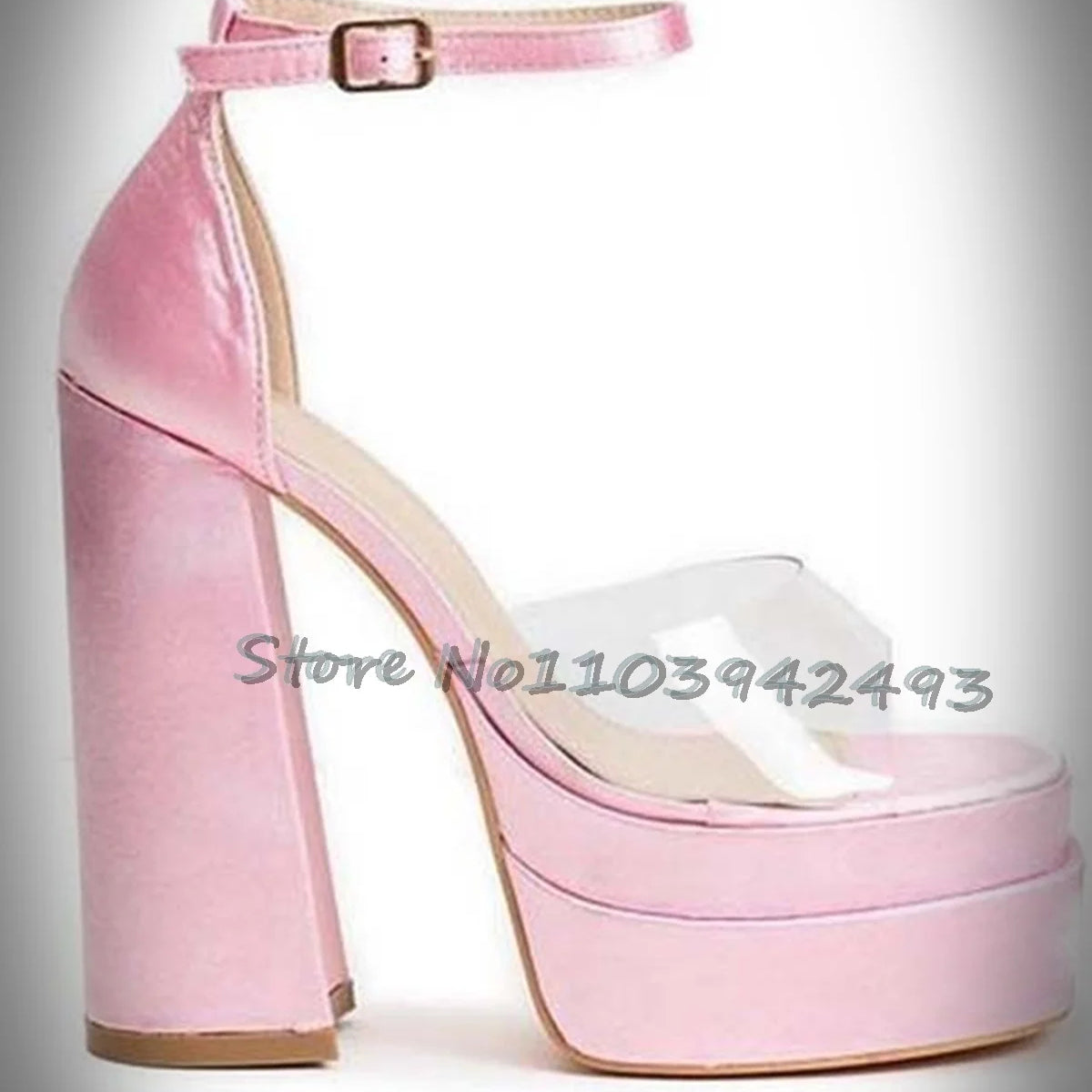 Transparent Pvc Heeled Sandals Open Toe Satin High Heels Platform Square Toe Summer 2025 Ankle buckle Strap Women Luxury Shoes Pink