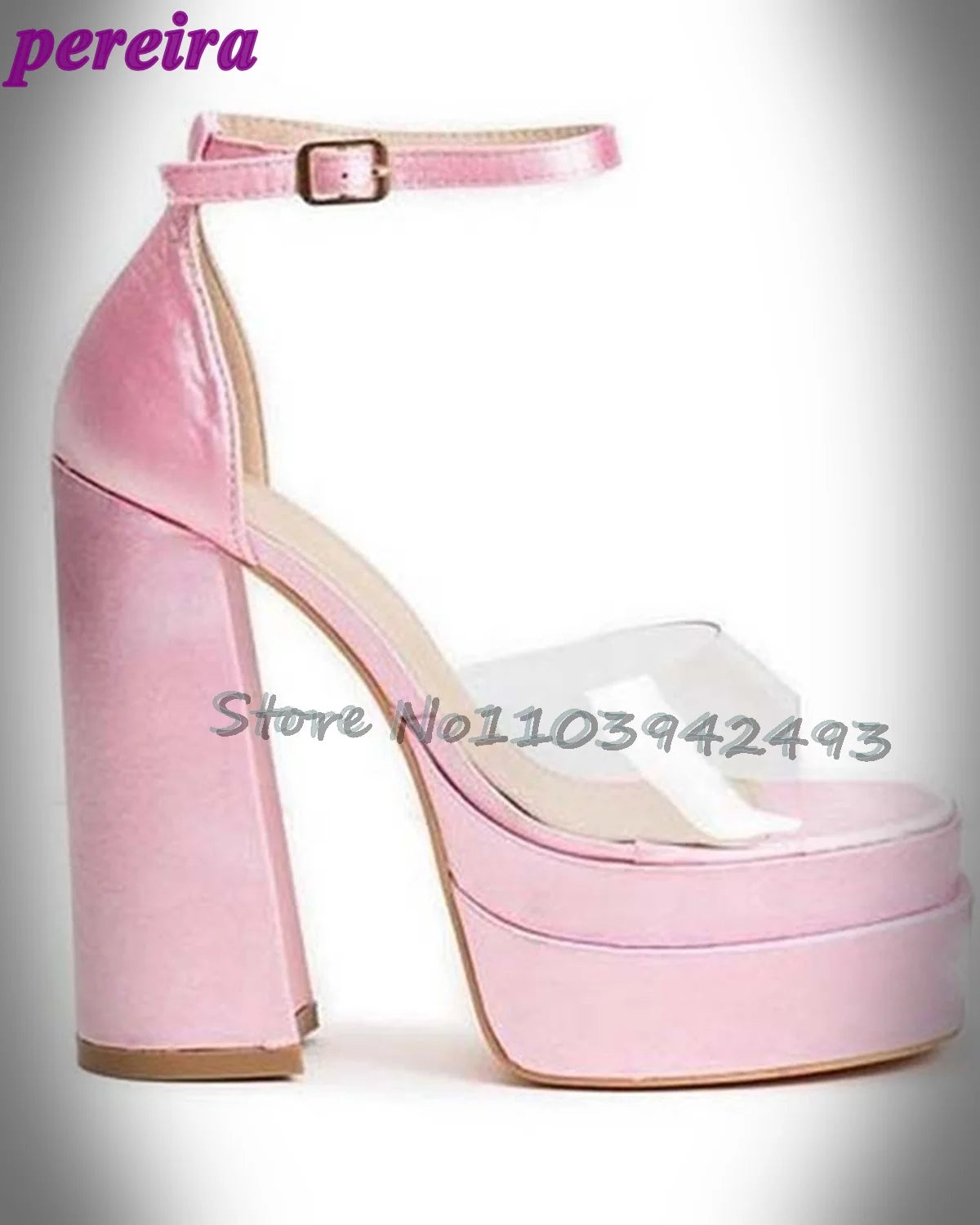 Transparent Pvc Heeled Sandals Open Toe Satin High Heels Platform Square Toe Summer 2025 Ankle buckle Strap Women Luxury Shoes Pink