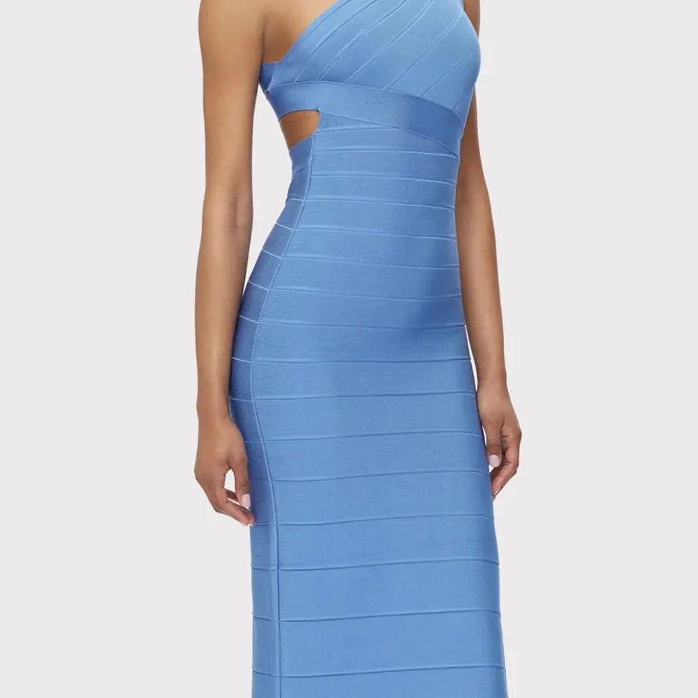 2025 Elegant Women's Single Shoulder Sleeveless Bandage Dress with Diagonal Collar Bodycon Bareback Split and Knee Dress Vestido