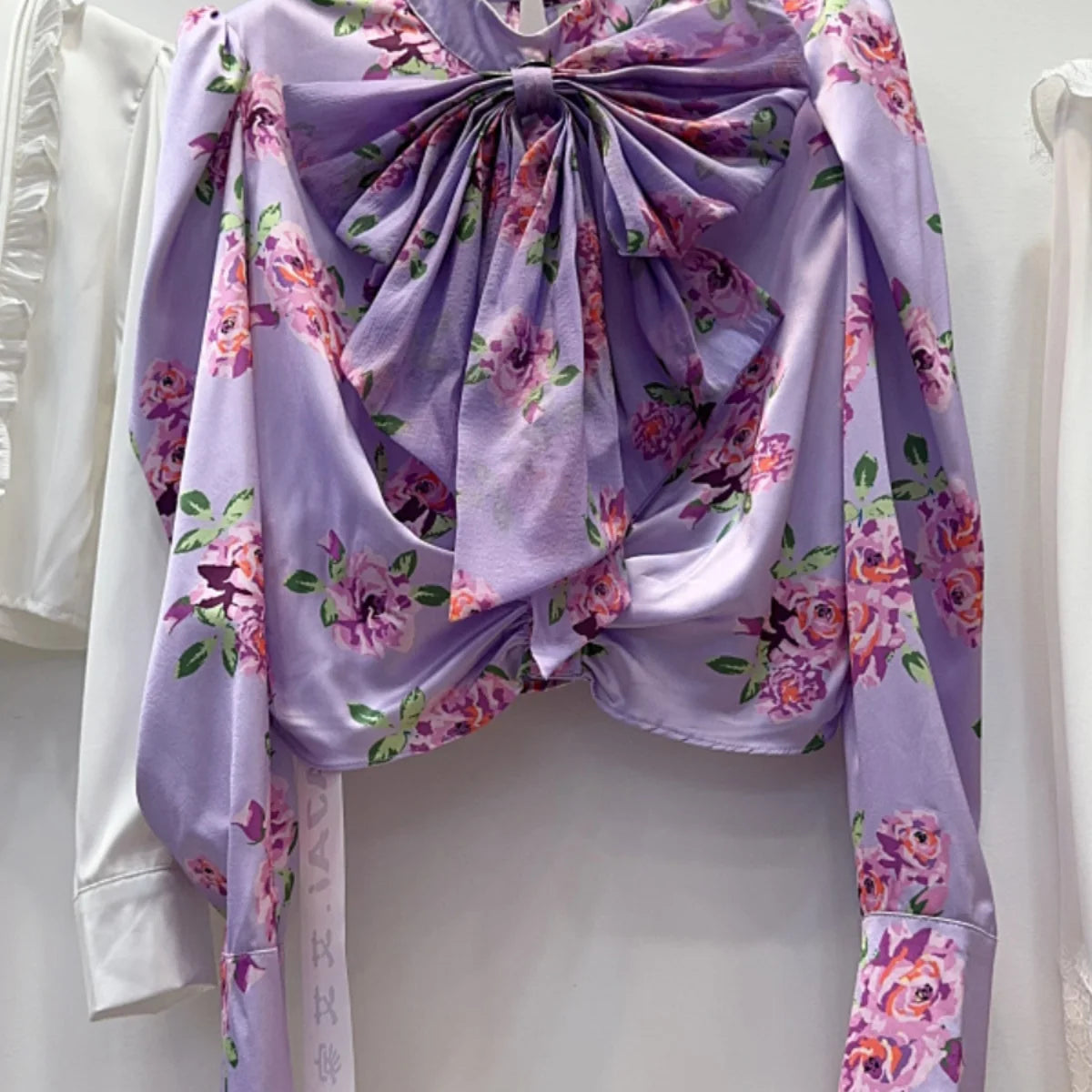 Broken Flower Blusas Mujer Bow Shirts & Blouses Elegant Tmeperament Women Clothing Full Sleeve Camisas 2025 Korean Style Ropa PURPLE One Size