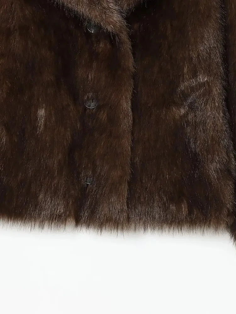 Women 2025 Winter New Reversible Casual Long Sleeves Buttons Turn-Down Collar Loose Outerwear Women Warm Coat Faux Fur Jackets ﻿