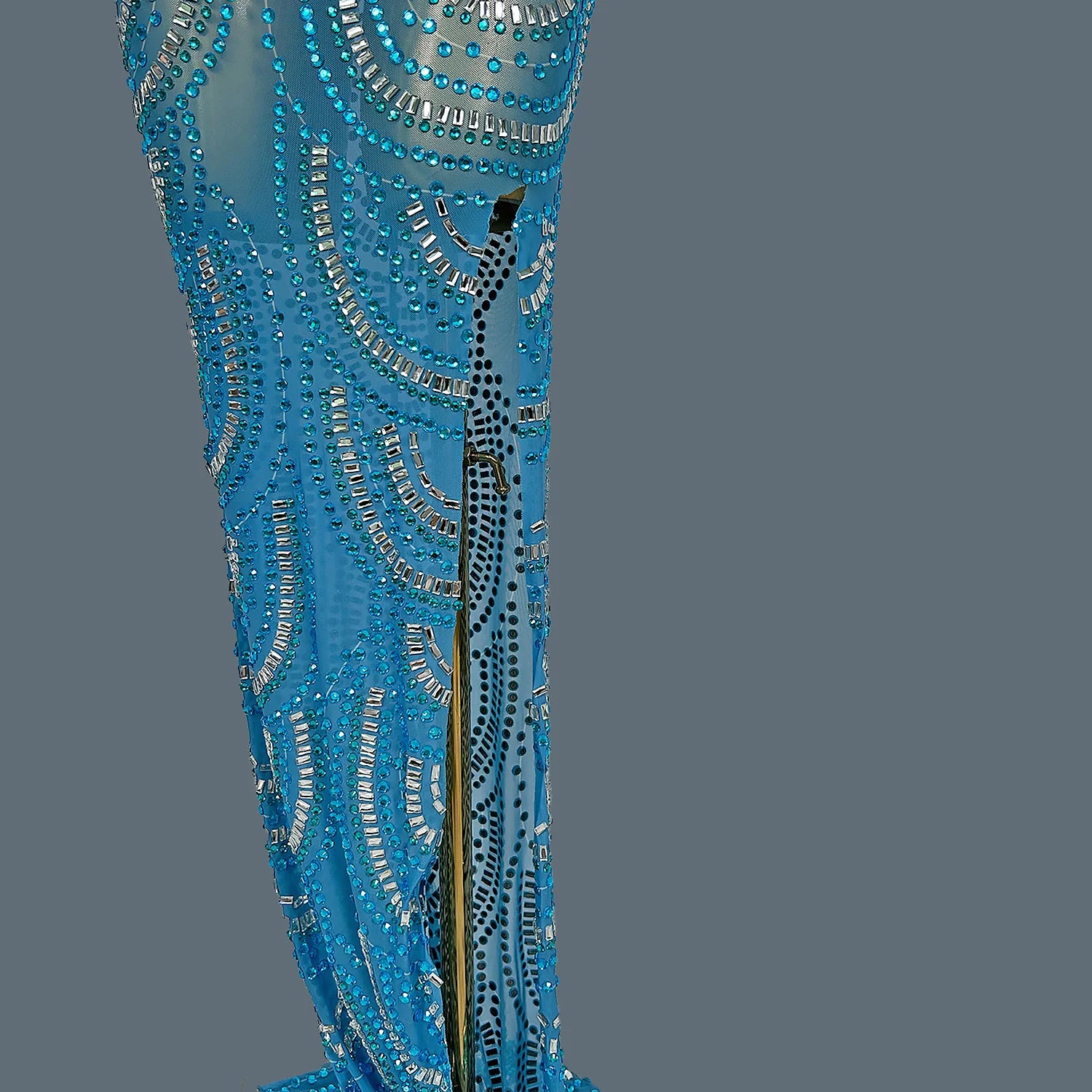 Sheer Mesh Blue Dress Sleeveless High Side Slit Club Dress Birthday Prom Bodycon Evening Dresses For Women Formal Luxury Lanquan