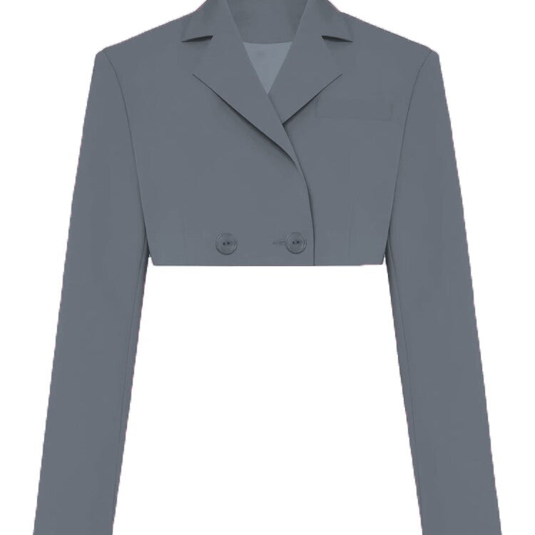 Taruxy Casual Two Piece Sets Women's Fall Outfits 2022 New Black Matching Sets With Skirt And Blazer Cropped Top Suit For Women Only Grey Coat