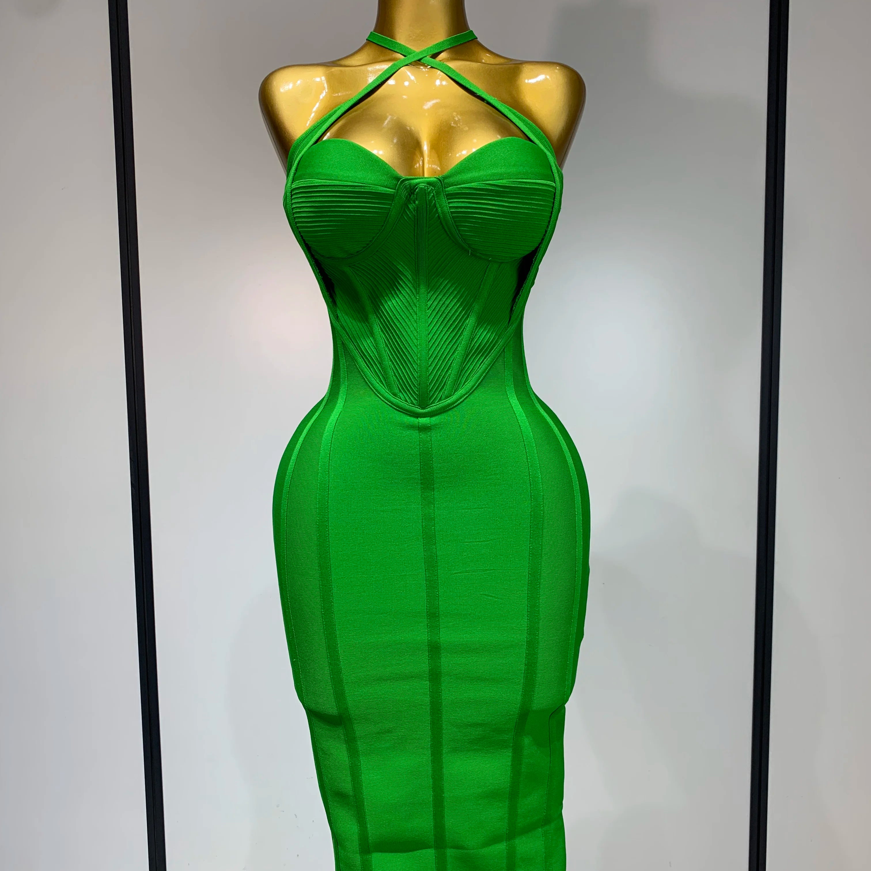 Women Sexy Sleeveless Backless Green Midi Bodycon Bandage Dress 2025 Celebrity Elegant Evening Club Party Luxury Birthday Dress green