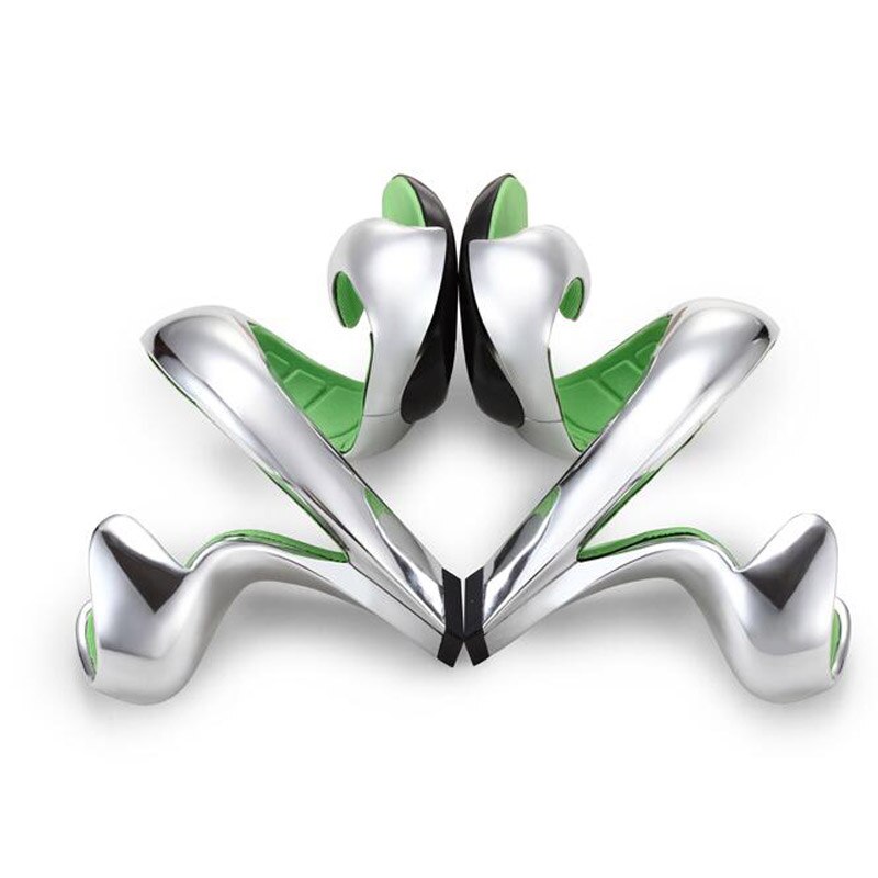 Women Open The Toe Cut Out Strange 9CM High Heels Gladiator Sandals Fashion Sexy Bling Snake Shape Bottomless Shoes SILVER