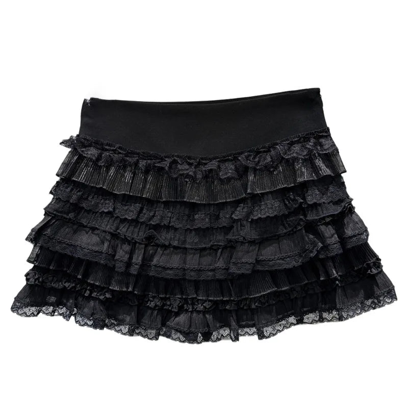 Winter New Sweet Temperament Mesh Ruched Patchwork Cake Skirt For Women High Waist Short Skirts Female Trend 11A07610