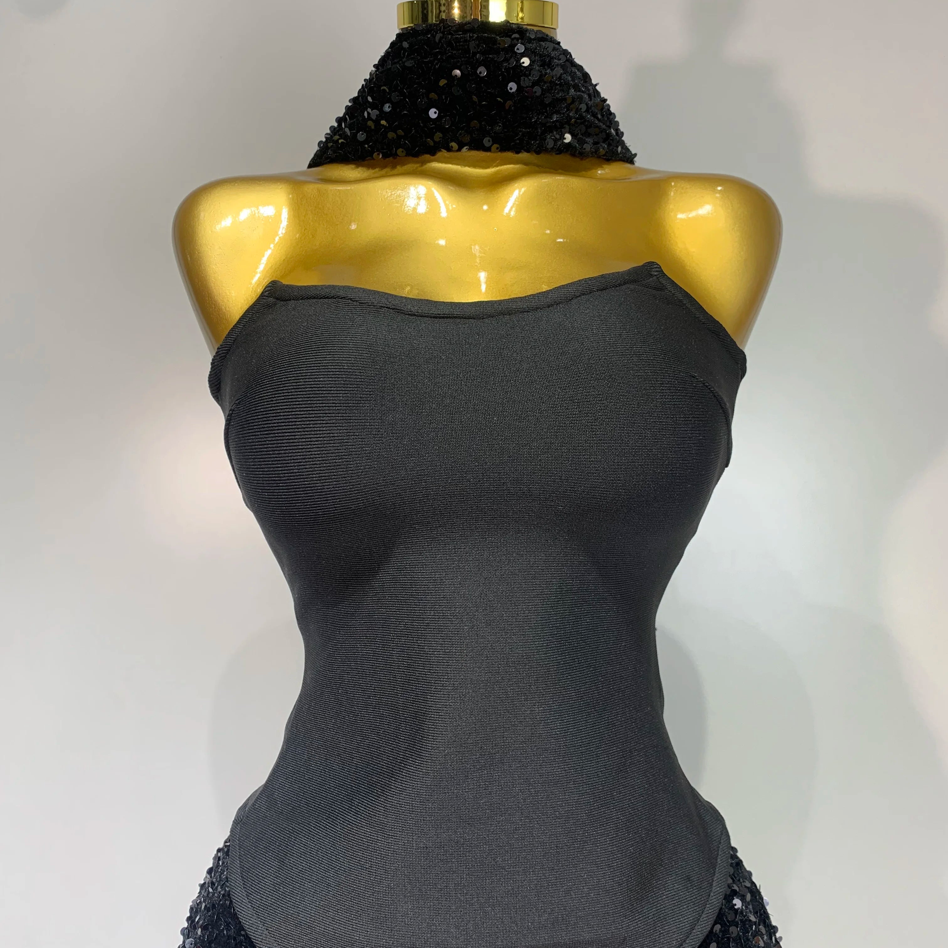 Women Sexy Strapless Sequin Black Maxi Long Bandage Three Piece Set 2025 Knitted Elegant Evening Club Party Birthday Prom Gowns