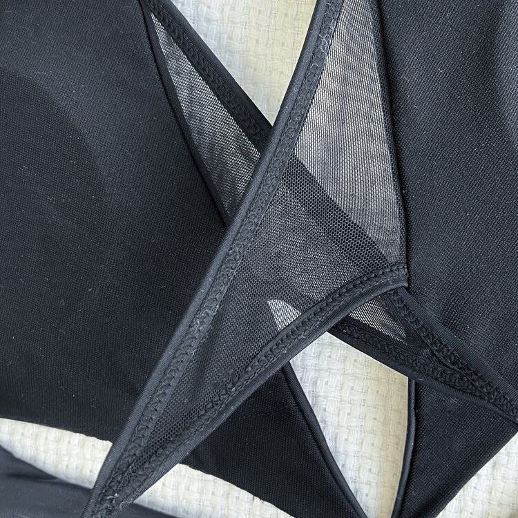 Sexy Black Halter Swimwear - Mesh Hollow Push UP One Piece Swimsuit Monokini Backless Cross Bathing Suit