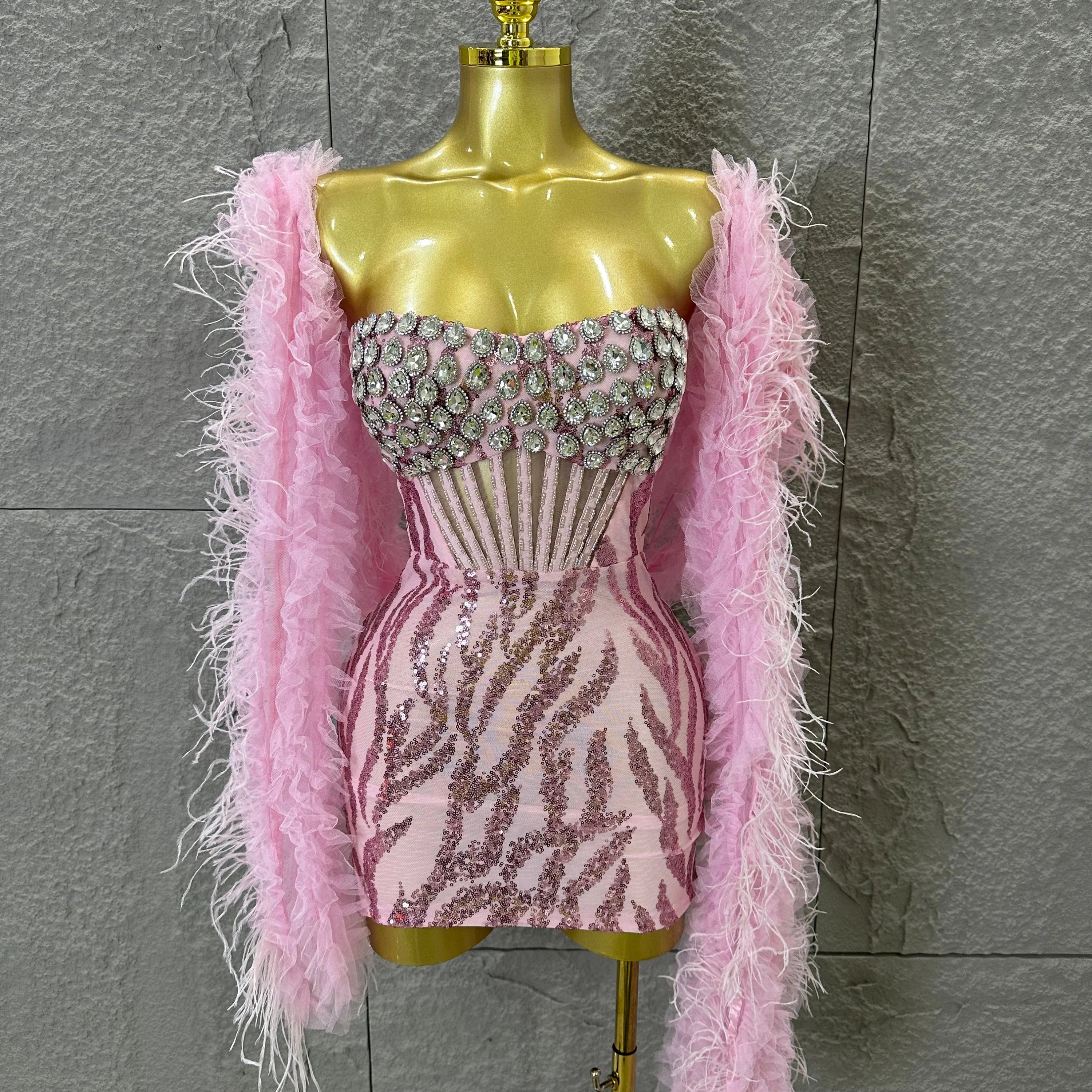 Luxurious Feather Trim Shawl Women Elegant Sheer Mesh Tulle Evening Gown Party Prom Formal Event Party Costume