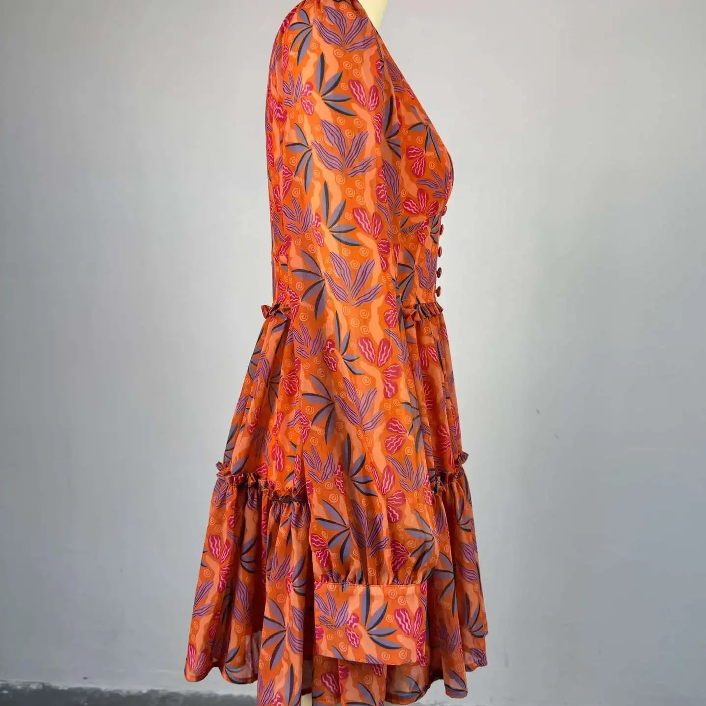 Women V-neck Long Sleeve Pleated Mini Dress Sweet Elegant Floral Print Sexy Birthday Beach Night Party Vestidos Dresses