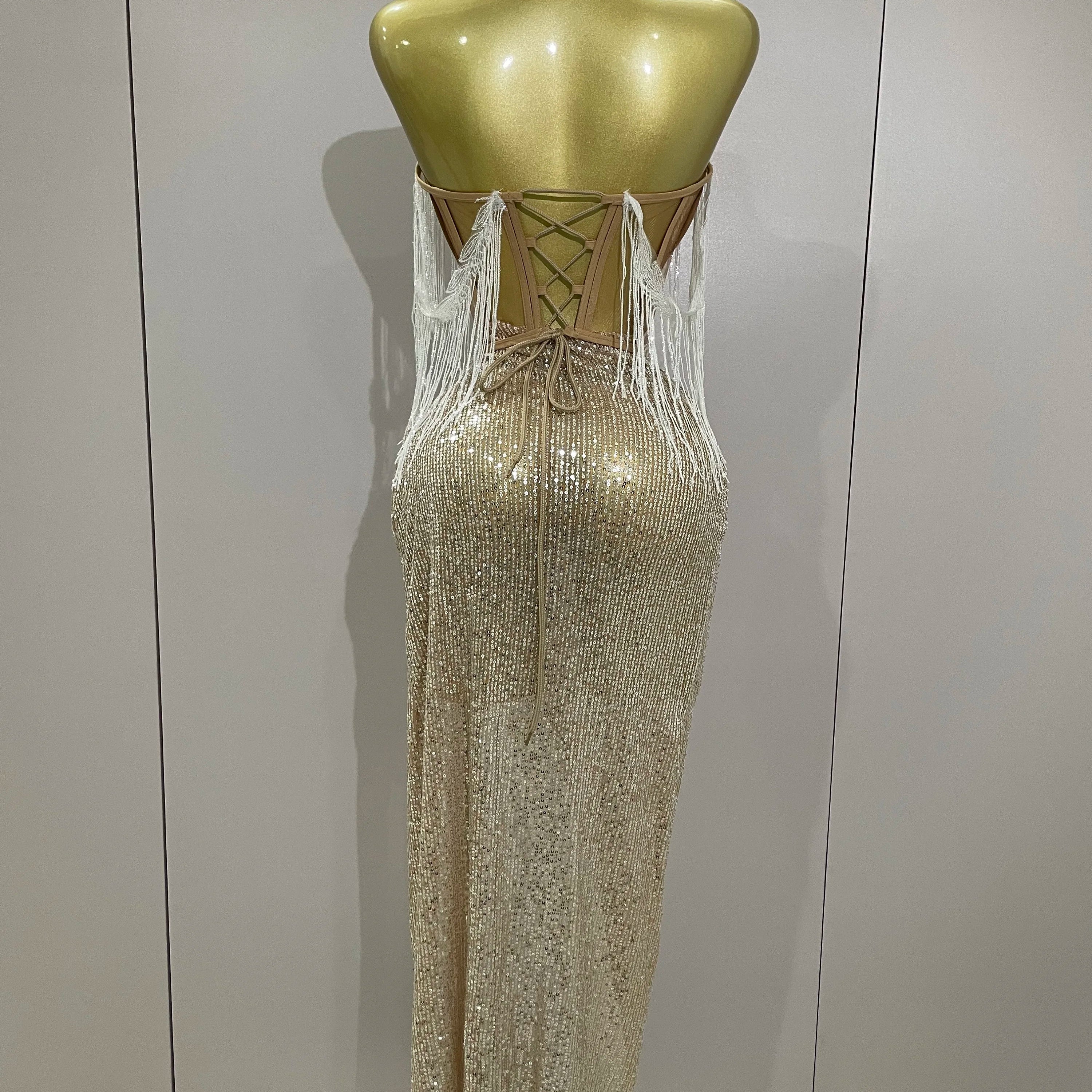 Sexy Luxury Sparkly Sequin Tassel Two Piece Set 2025 Women Evening Party Birthday Singer Performan Costume Nightclub Girl Outfit