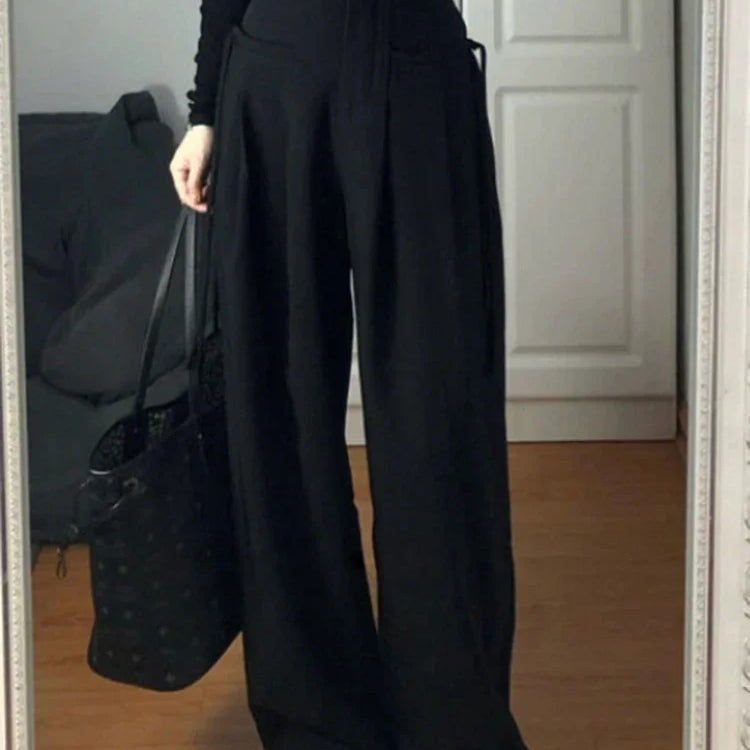 New Fashion Simple High-waisted Wide-leg Female Suit Pants American Full-length Black Casual Straight Solid Color Women's Pants