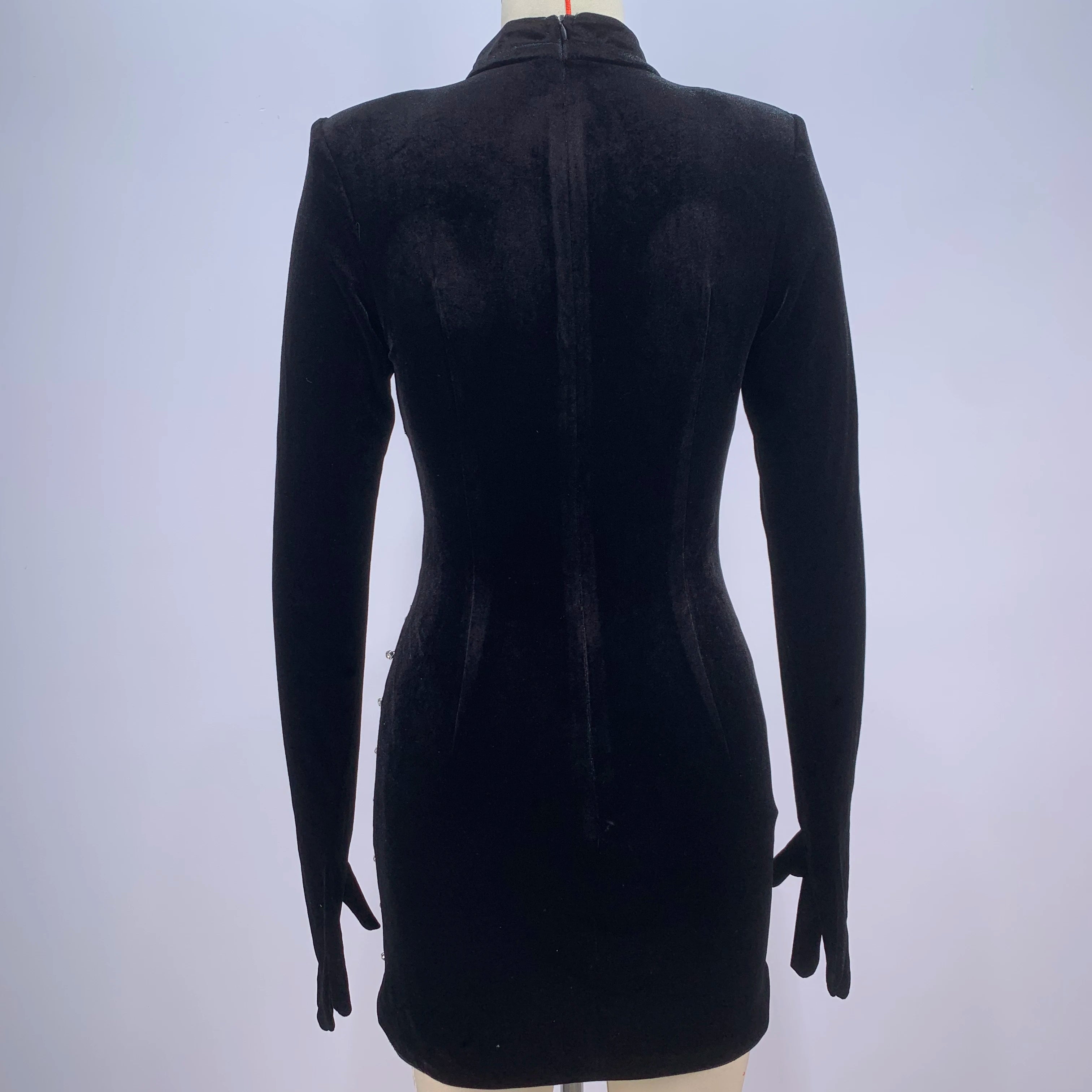 2024 New Fashion Women Long Sleeve Gloves Velvet Bodycon Mini Dress Sparkly Crystal Fashion Nightclub Party Cocktail Dress