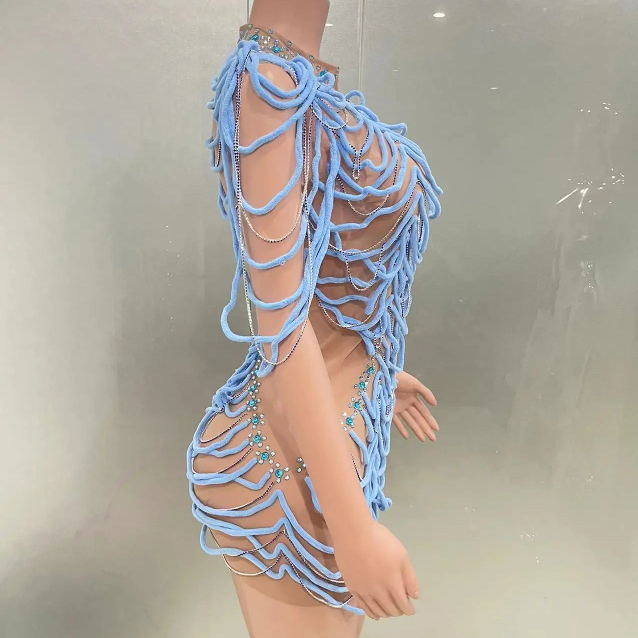 STOCK Women Sexy Mesh See Through Bodycon Mini Dress Celebrate Nightclub Party Performance Costume Stage Wear Birthday Outfit