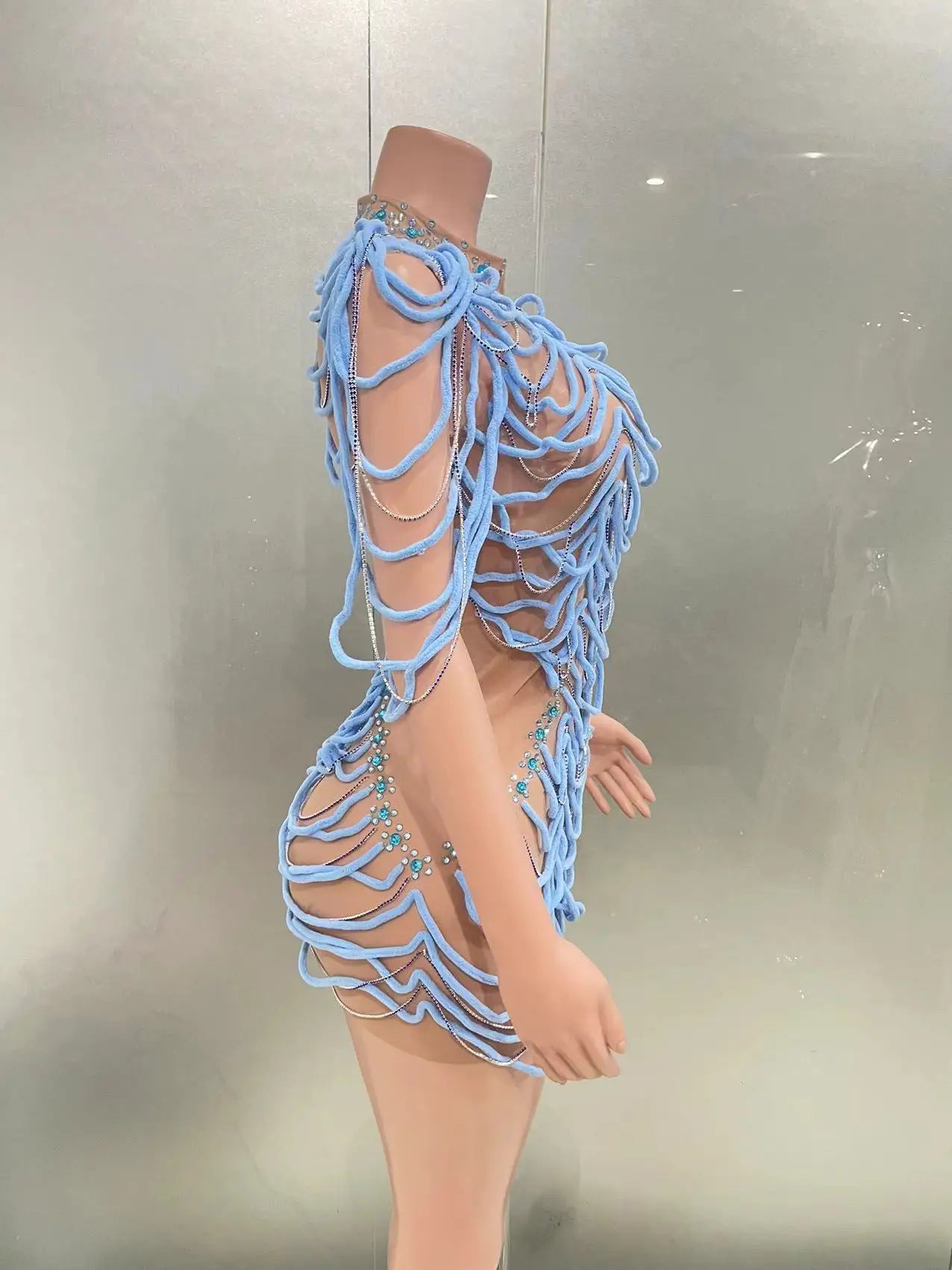 STOCK Women Sexy Mesh See Through Bodycon Mini Dress Celebrate Nightclub Party Performance Costume Stage Wear Birthday Outfit
