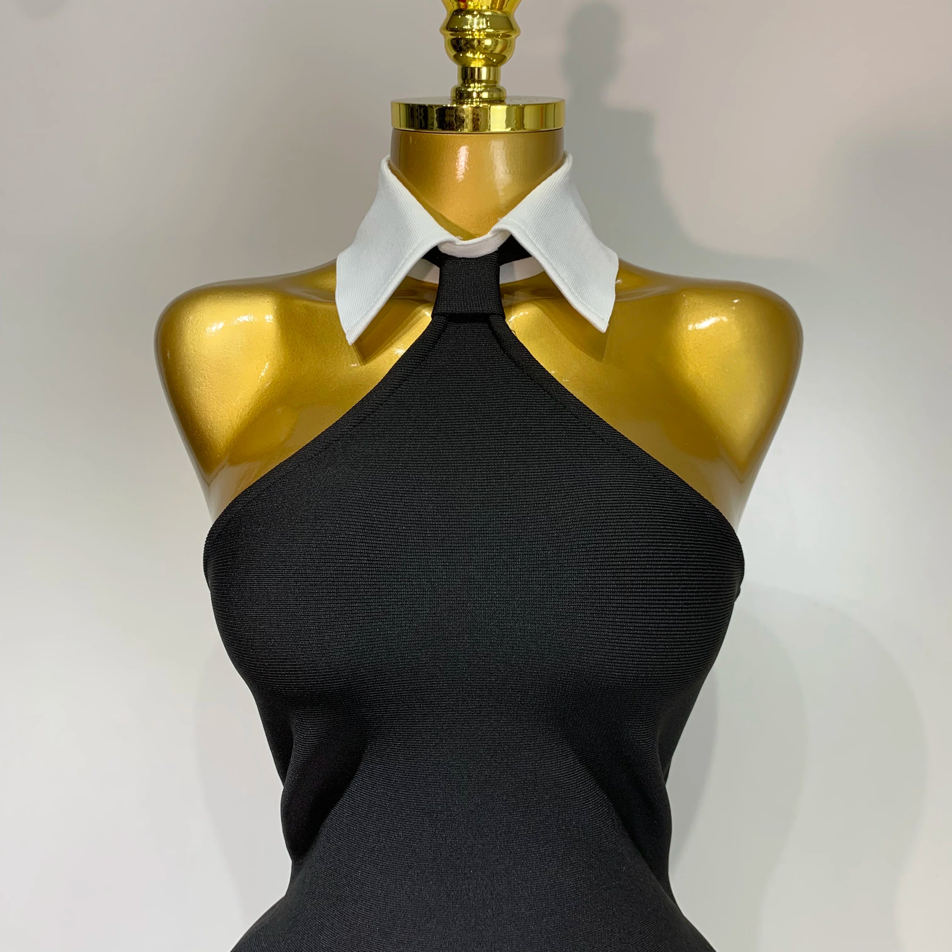 Women Sexy Backless White Shirt Collar Black Mini Bodycon Bandage Dress 2025 Elegant Evening Club Party Luxury Birthday Dresses