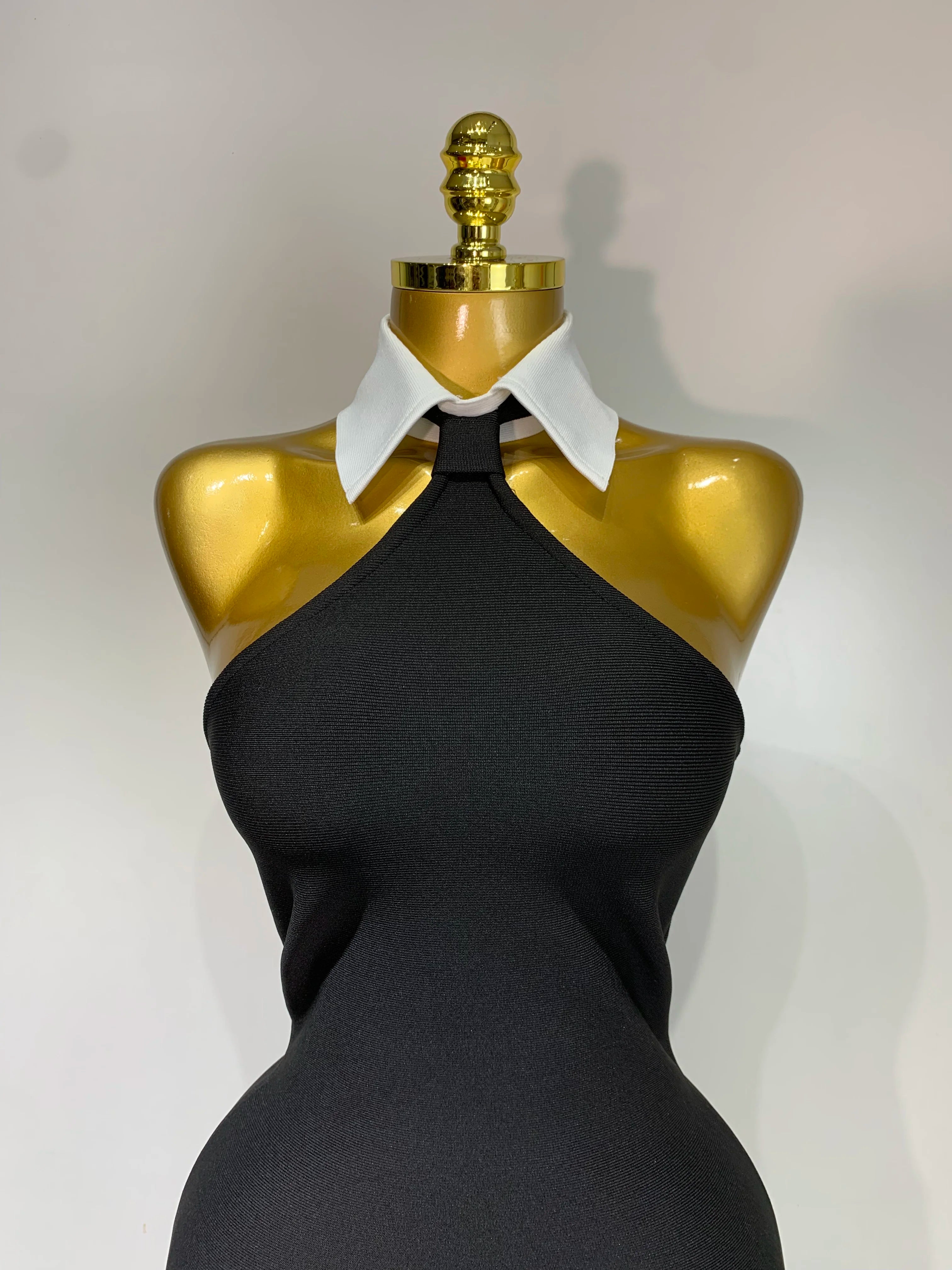 Women Sexy Backless White Shirt Collar Black Mini Bodycon Bandage Dress 2025 Elegant Evening Club Party Luxury Birthday Dresses