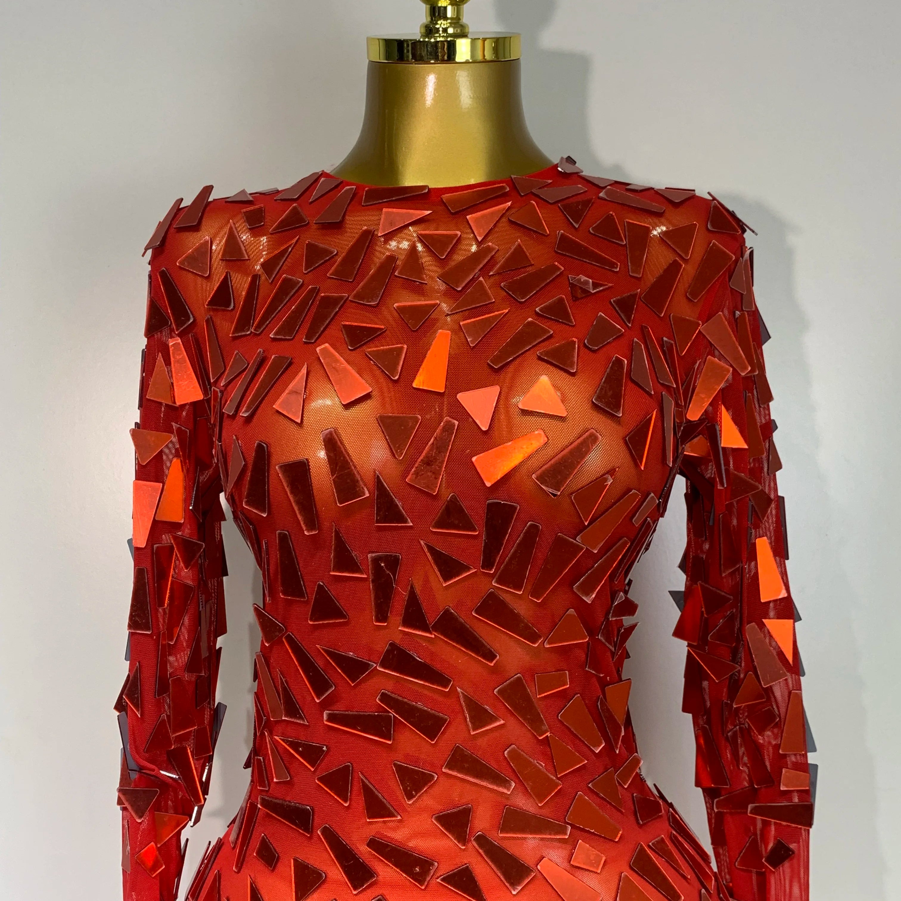 Sparkly Sequin Red Long Dress Luxury Birthday Celebrate Wedding Evening Prom Clothing Sexy Mesh See Through Strech Evening Gown