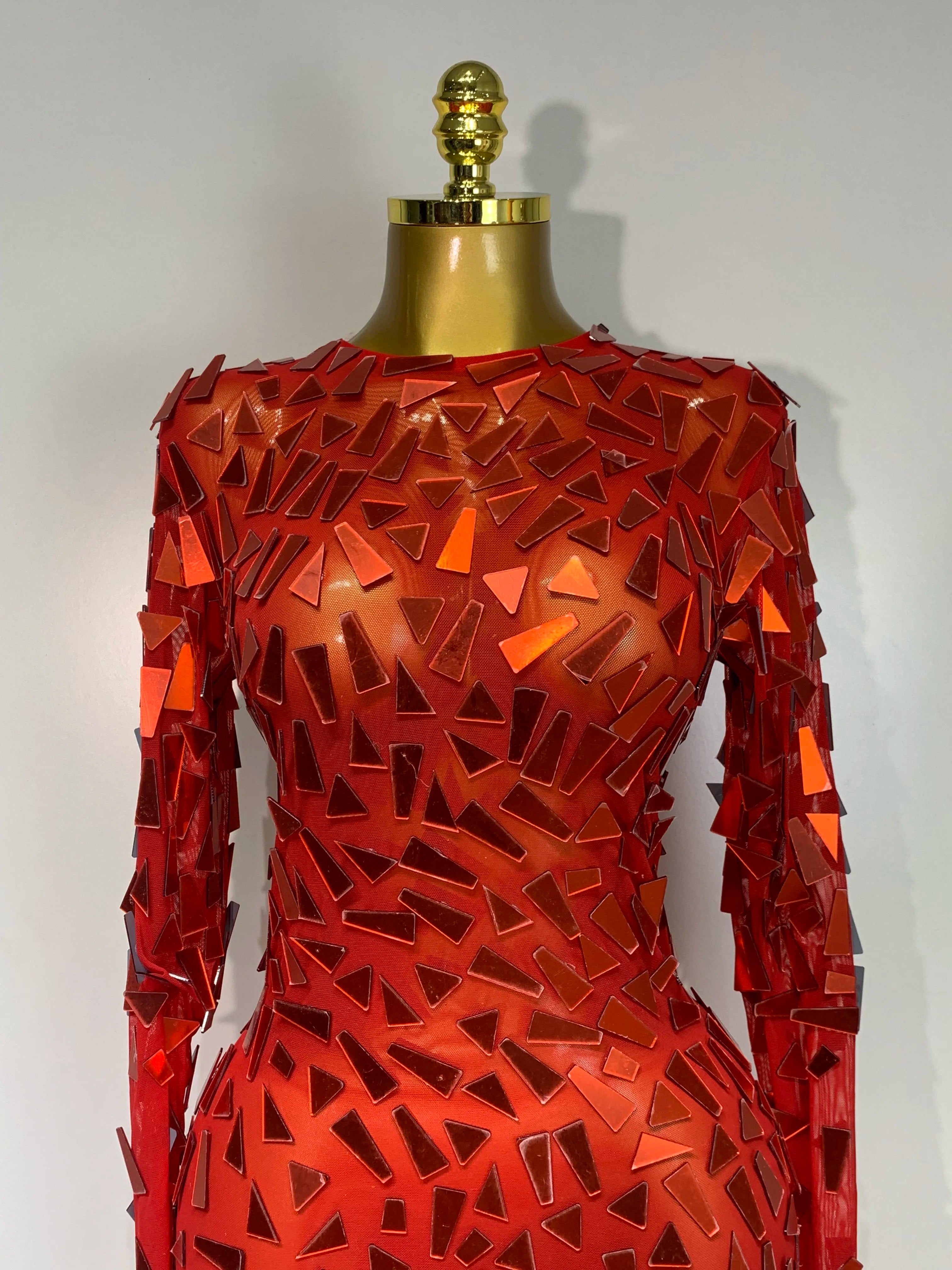 Sparkly Sequin Red Long Dress Luxury Birthday Celebrate Wedding Evening Prom Clothing Sexy Mesh See Through Strech Evening Gown