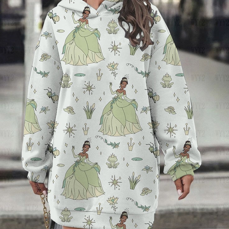 Women's Hoodie Dress Fall Fashion Print Long Sleeve Hooded Dress Women Disney Mermaid Women's Sweatshirt Streetwear YNSLMS021