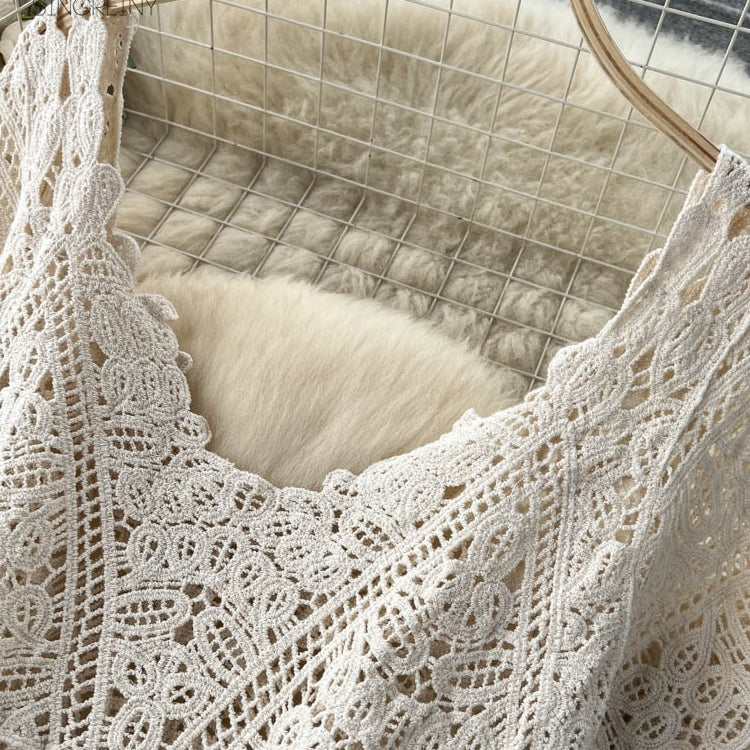 SINGREINY Loose Knit Long Dress Women V Neck Solid Hollow Out Design Retro Fashion 2024 Ladies Y2K Casual Summer Beach Dresses