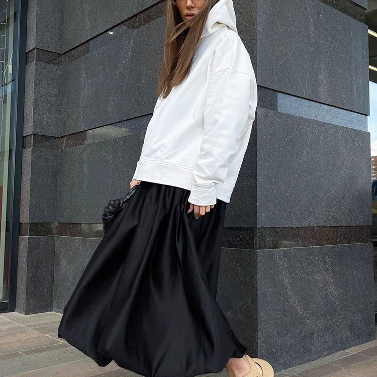 Mnealways18 Elegant Women White Ball Gown Skirts Chic Women Party High Waist Midi Skirts Spring Pleated Long Skirts Female