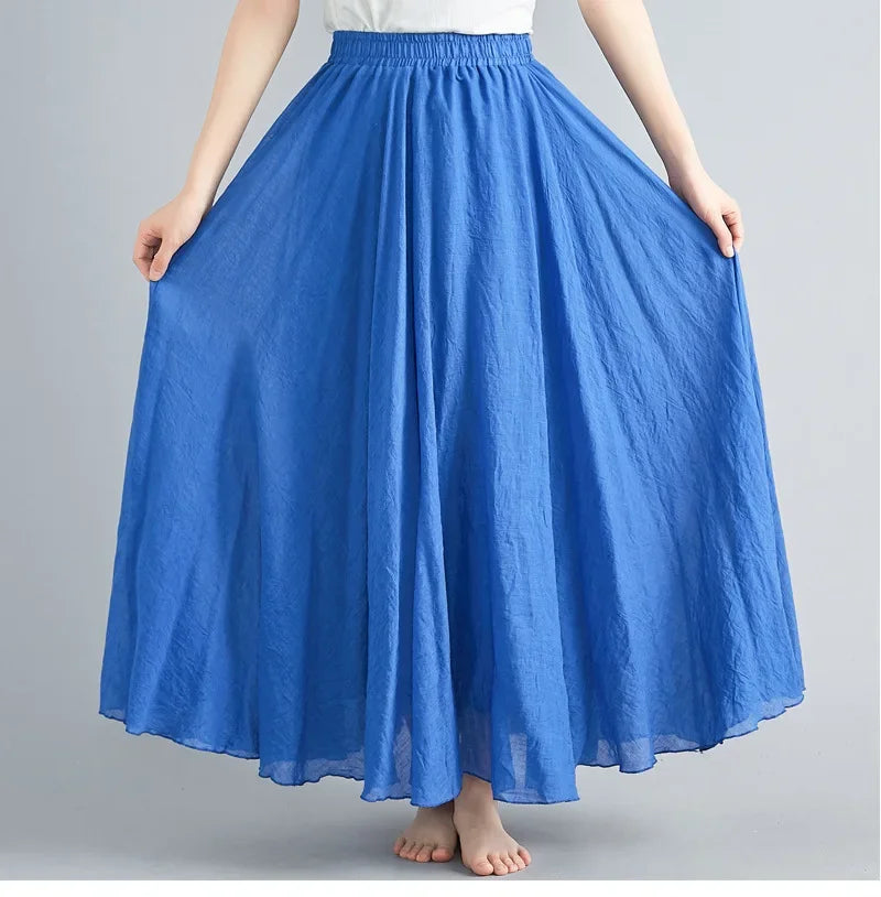 Fashion Cotton Linen Clothes Women Skirts Maxi Y2k Elegant Beach Saia Ropa Mujer Casual Vestido Boho Long Skirt Faldas Harajuku Denim Blue