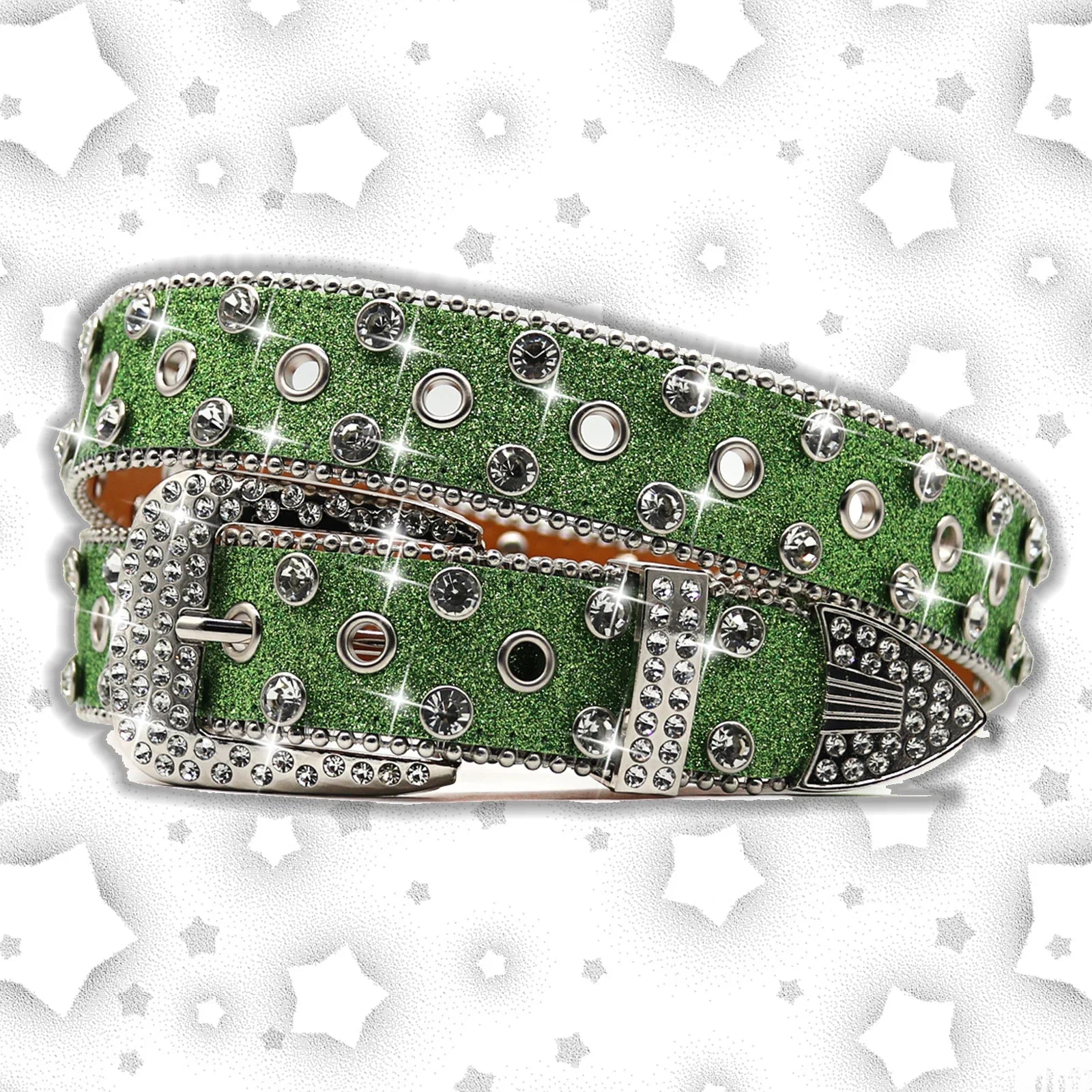 Gorgeous Rhinestone Belt Women Belt Perfect Valentine's Gift for Your Girlfriend Beautiful Y2K Belt Brand Green
