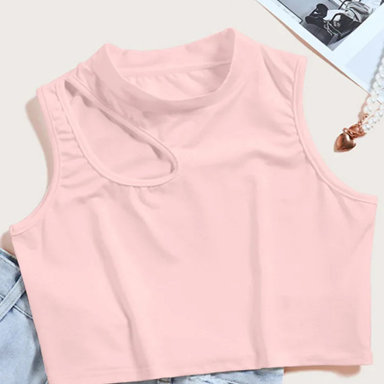 Cut Out Sexy Crop Tops Women Off Shoulder Solid Elasticity Skinny Sport Short Tops Women Tank Summer Tube Tops