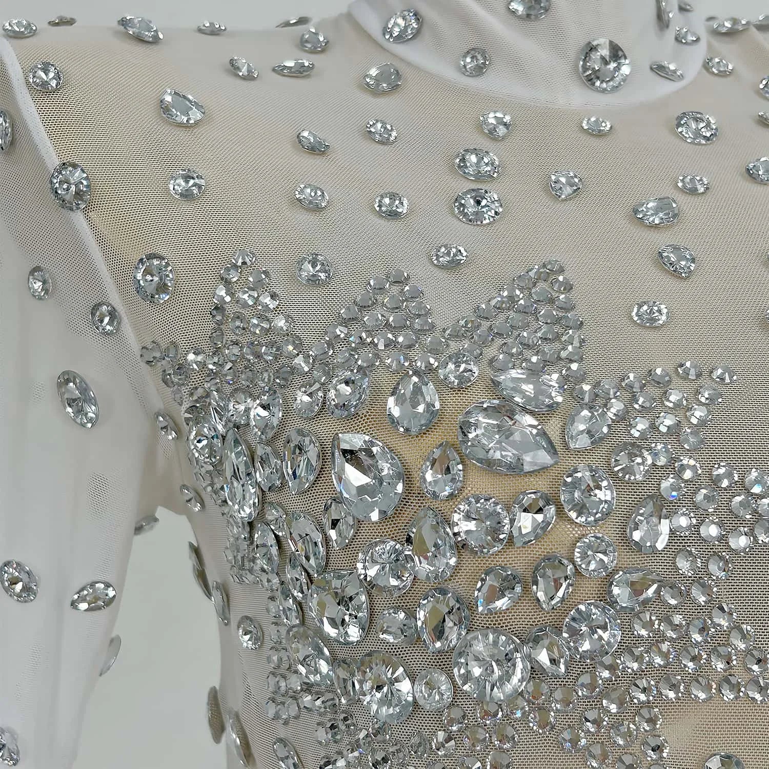 Women Sexy White Crystals Mini Dress Luxury Birthday Celebrate Evening Party Rhinestones Gown Singer Stretch Costume Guibin