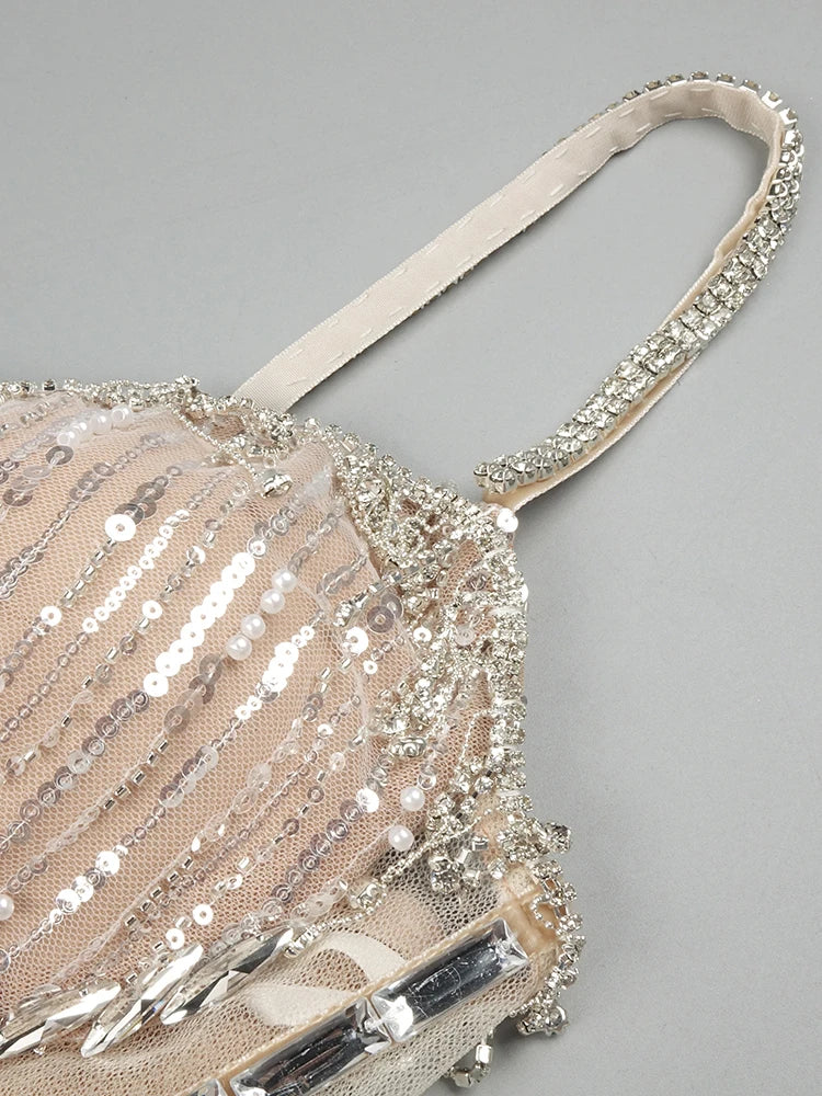 Glamorous Silver Sequin Spaghetti Strap Maxi Dress Gown with Cut-Out Detail and High Slit for Red-Carpet Galas