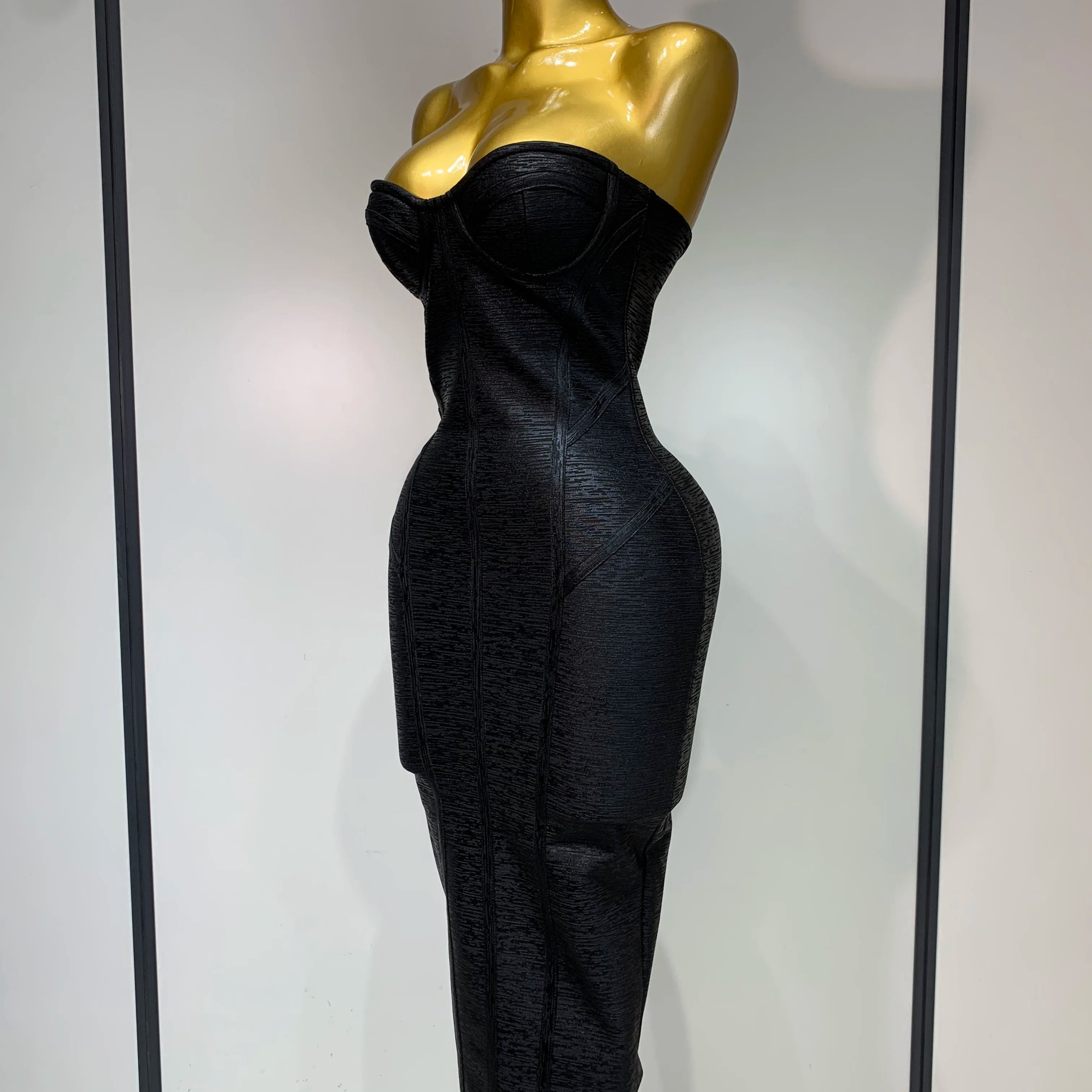 2025 New Women Sexy Strapless Black Foil Color Bodycon Bandage Dress Fashion Celebrate Evening Party Luxury Birthday Dresses