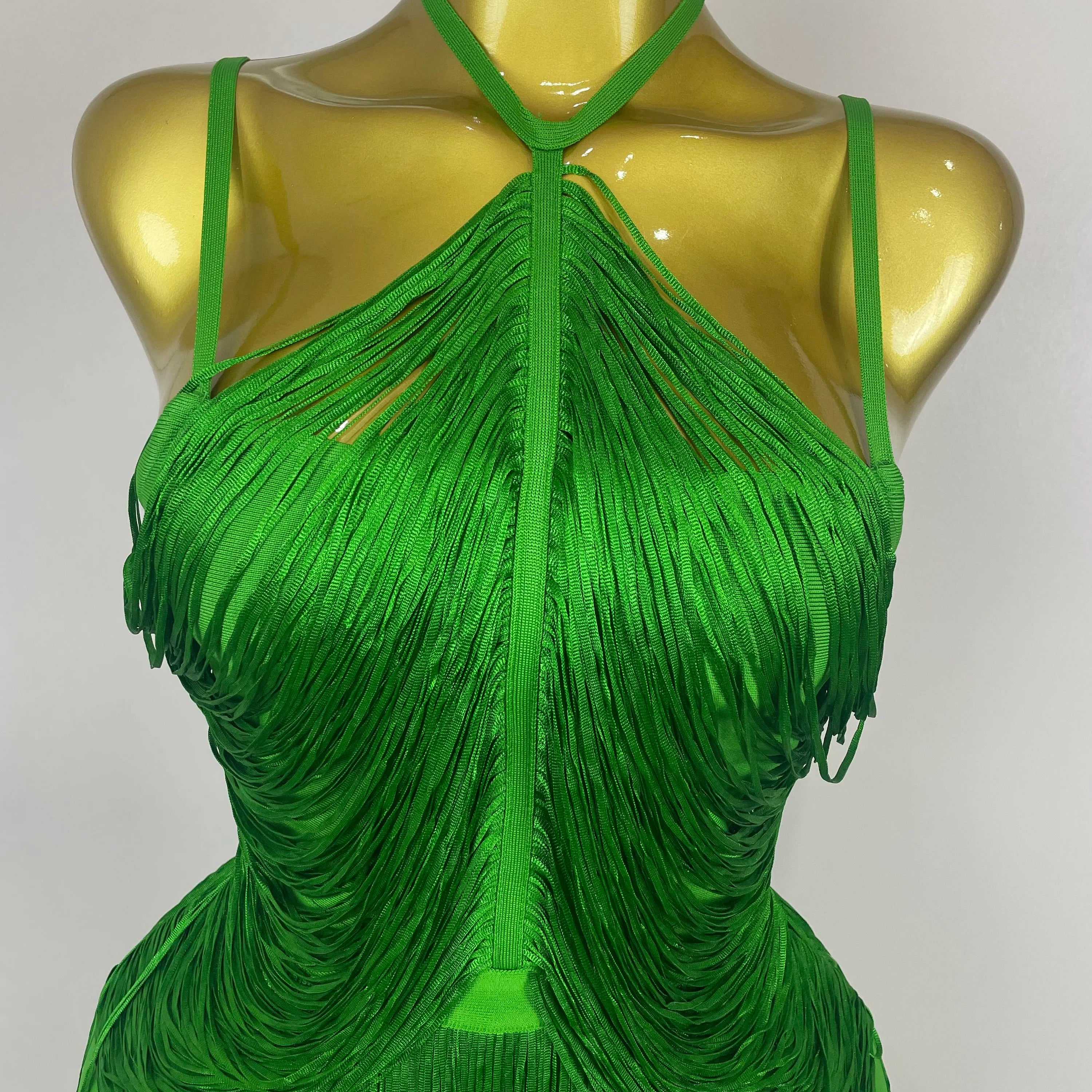 Sexy Backless Green Tassel Ankle Bodycon Bandage Dress 2025 Women Celebrity Elegant Evening Club Luxury Birthday Party Outfit