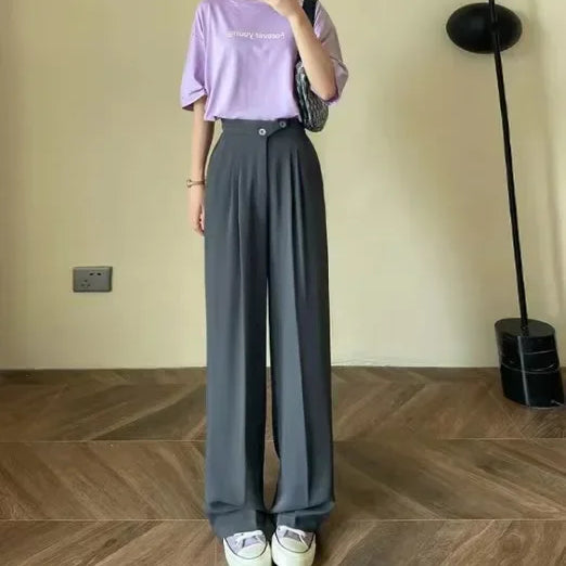 New UZZDSS Loose Flowing Pleated Trousers Gray