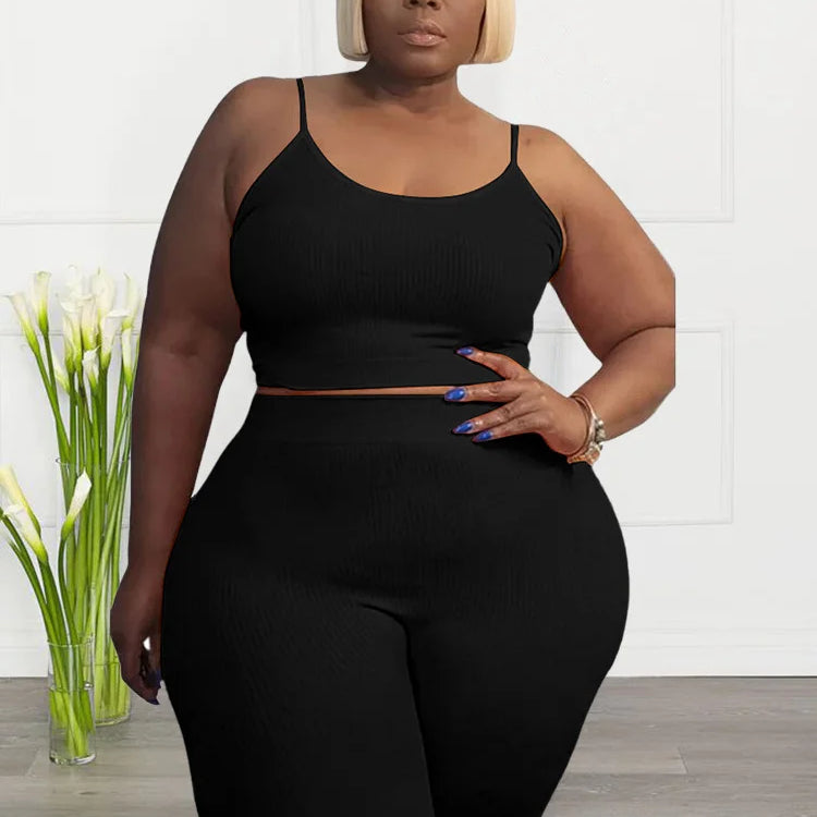 Wmstar Plus Size Shorts Sets Vest Crop Top and Pants Matching Set Casual Cycle Bike Outfits Two Piece Set Wholesale Dropshipping black