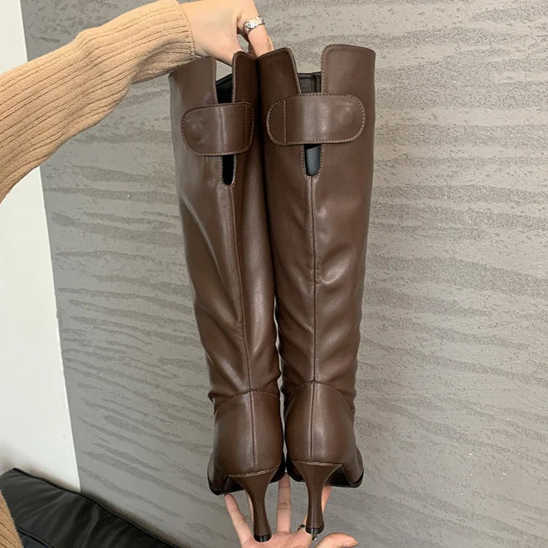 Eilyken Autumn Winter Cosy Button Woman Knee-High Modern Boots Fashion Round Toe Thin Heels Ladies Long Booties Party Shoes