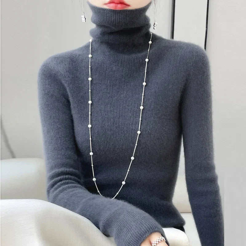Autumn Winter Cashmere sweater Women Solid Turtleneck Cashmere Sweater Casual Cashmere Sweater Women Elephant Grey