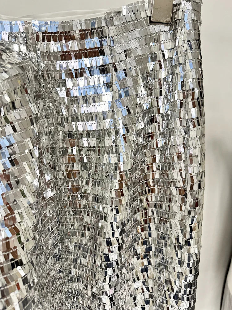 New Spring Shinning Sequined Women Long Sleeve Single Button Tops Floor-Length Pants Set Celebrate Evening Party Women's Set