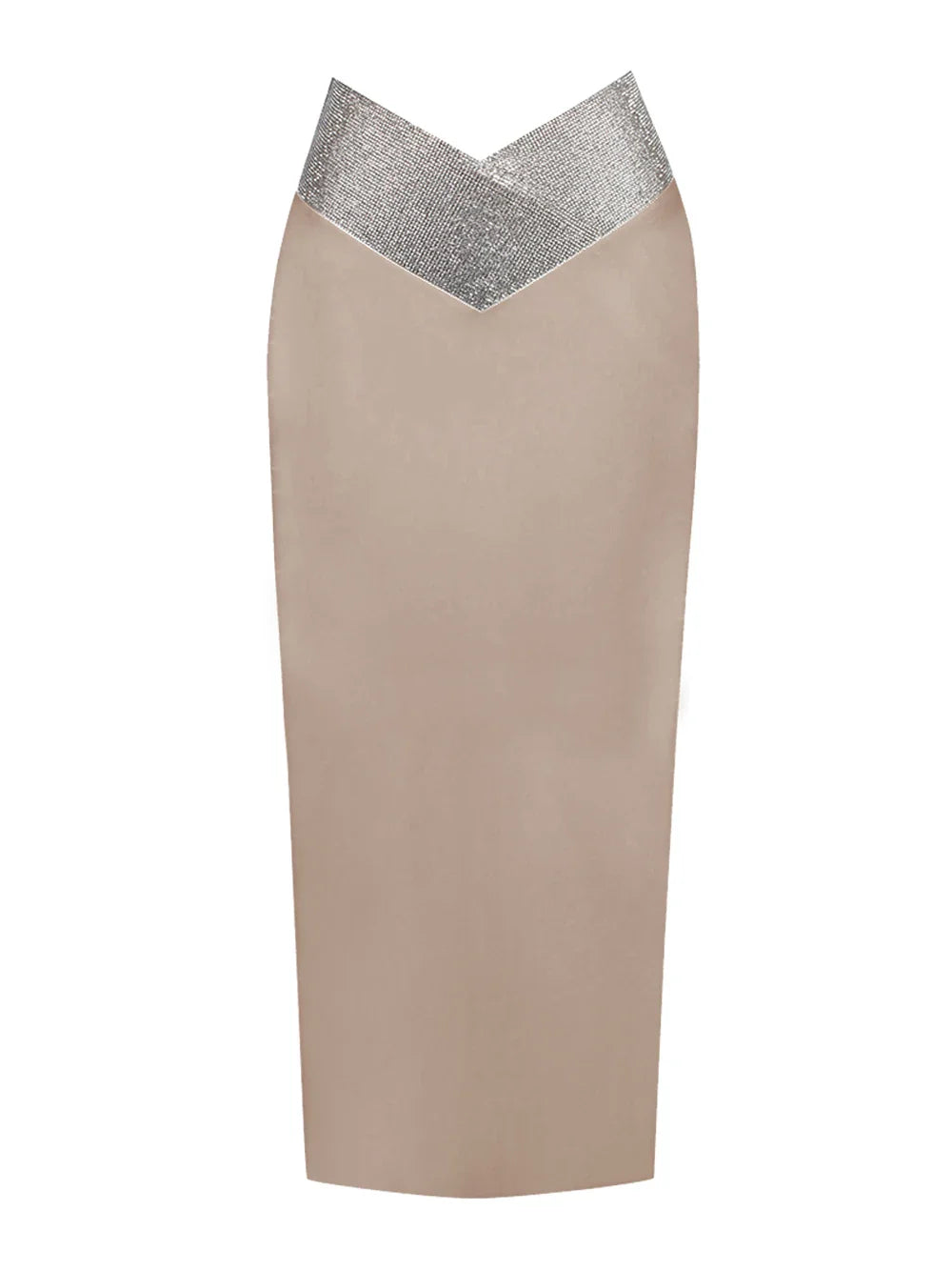 Women Crystal Diamonds White Black Bodycon Midi Bandage Skirt Designer High Waist Party Club Pencil Skirt 77cm Beige