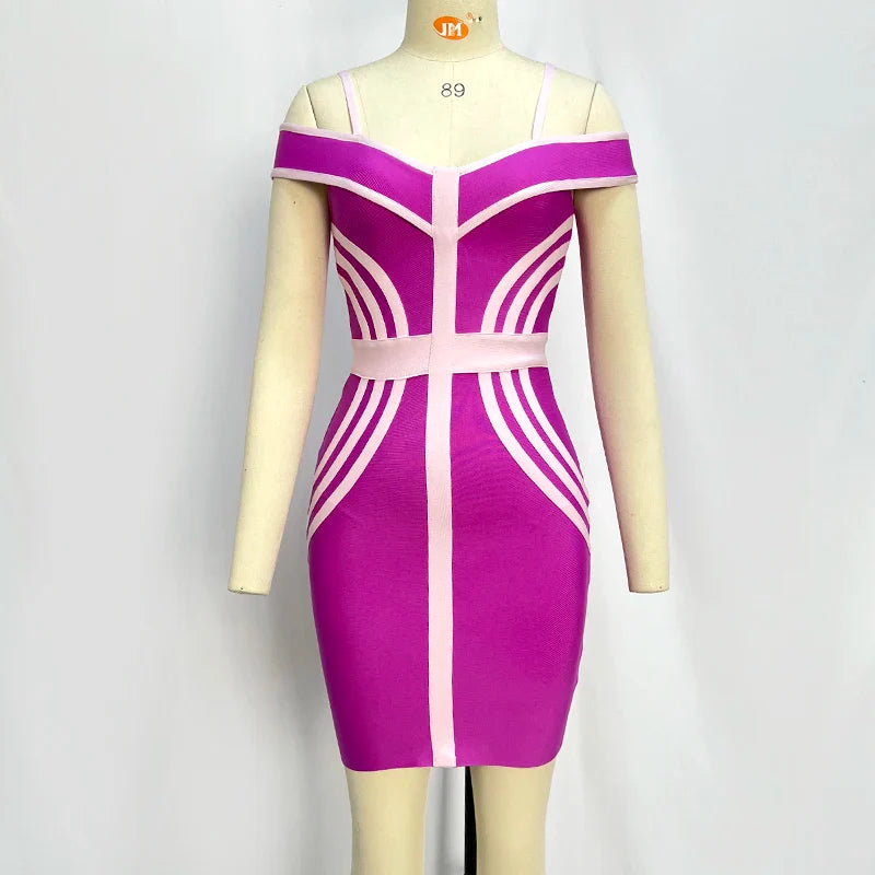 Wholesale Women's Rose Red Spaghetti Strap One Shoulder Mini Sexy Boutique Celebrity Cocktail Party Bandage Dress Rose Red