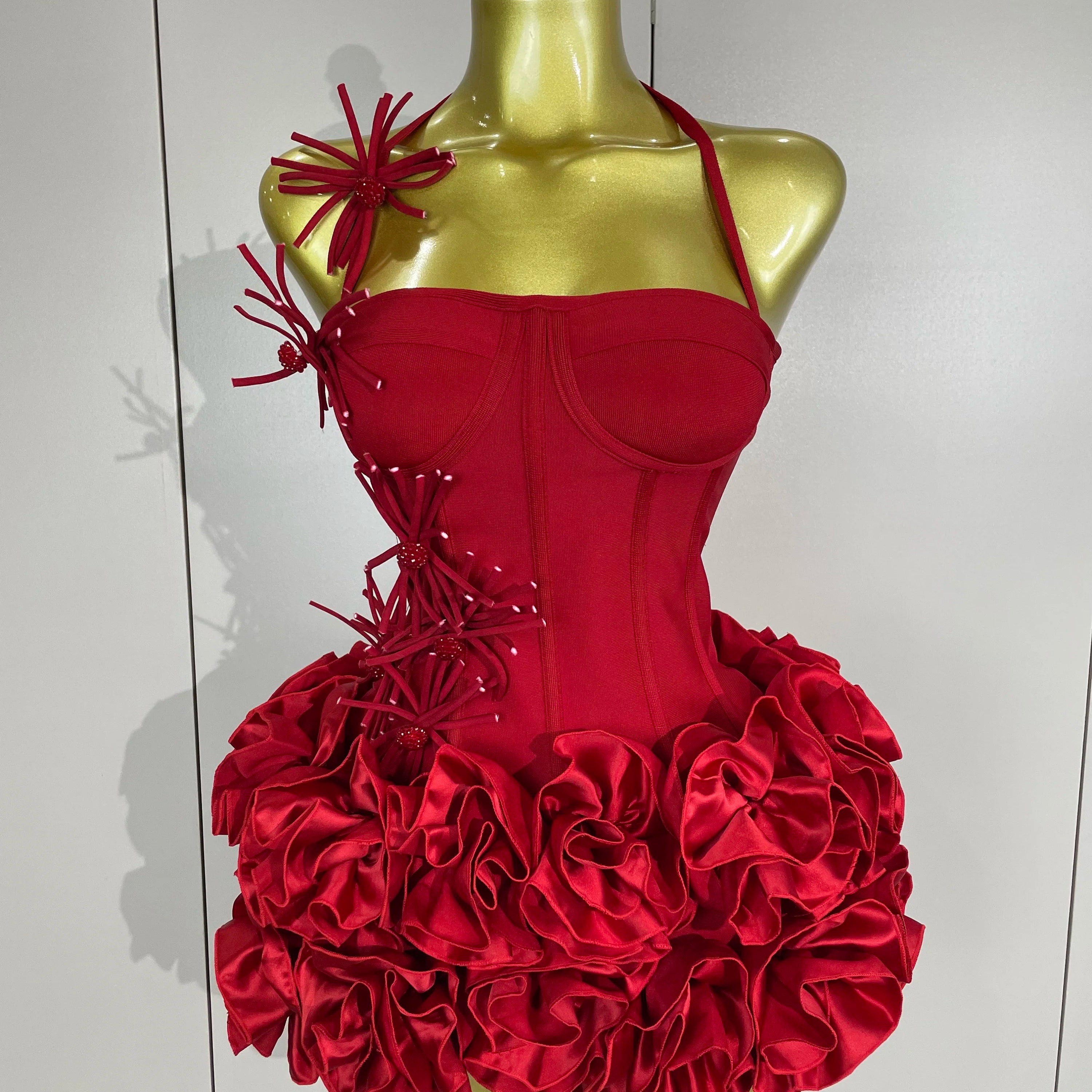 Women Sexy Halter Prom Gown Celebrity Club Two Piece Set Cocktail Elegant Fashion Luxury Birthday Party Red Black Bandage Outfit Red