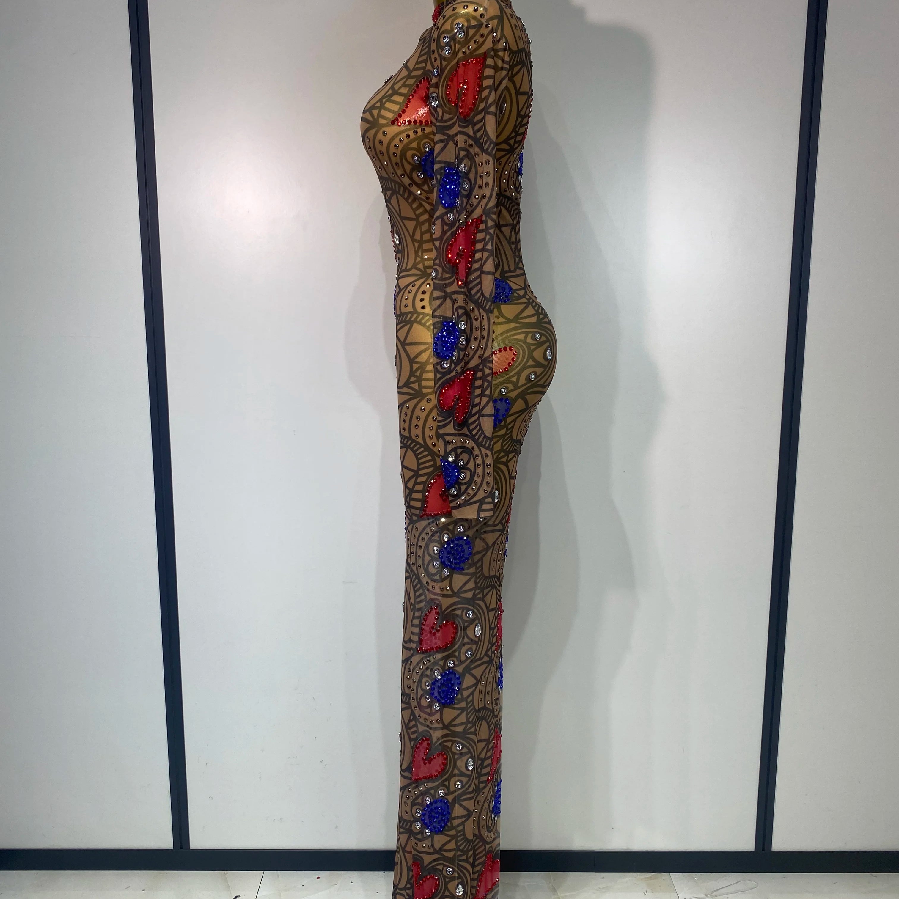 Sparkly Diamond Sexy Mesh Wrap Hip Long Dress Host Annual Meeting Party Nightclub Performance Costume Luxury Birthday Dress