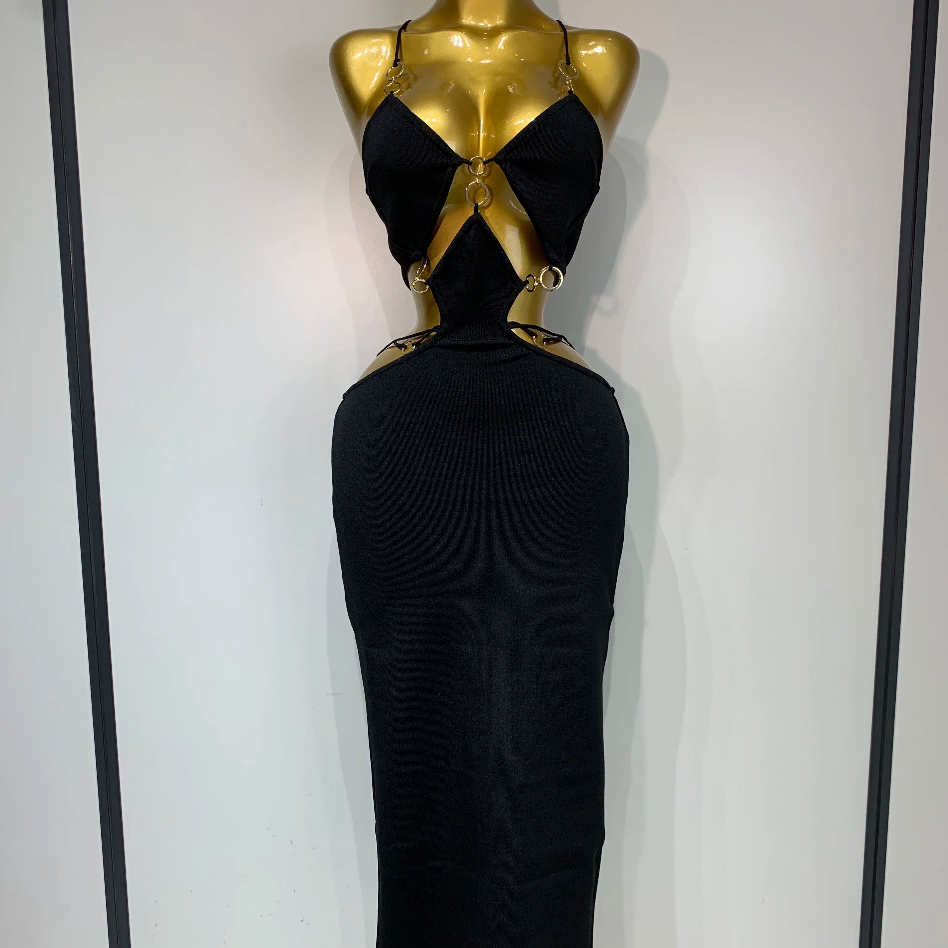 Women Sleeveless Sexy Halter Hollow Out Black Red Bodycon Long Bandage Dress 2025 Celebate Elegant Luxury Birthday Club Dress black