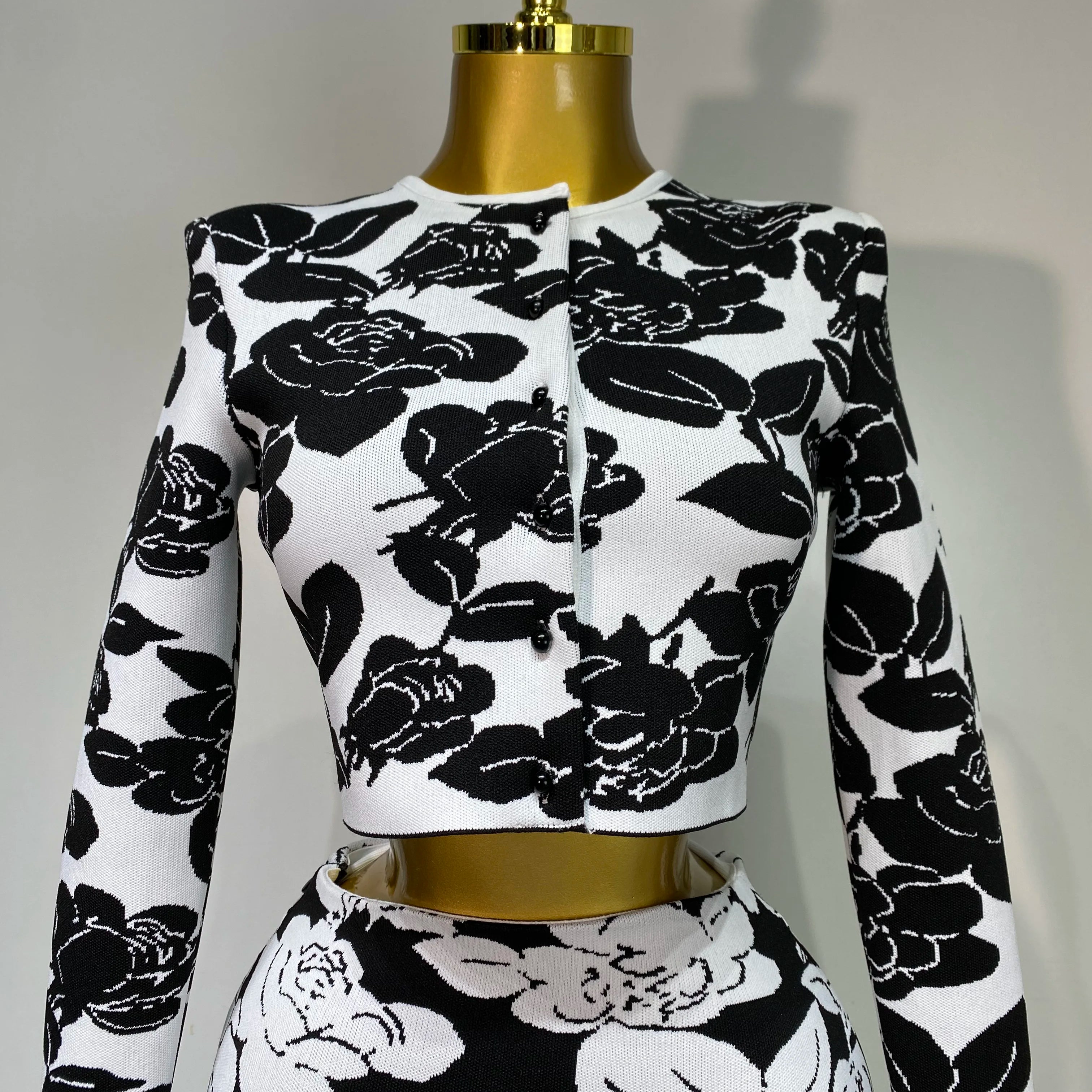 2025 Women Long Sleeve Jacquard Weave Two Pieces Set Celebrity Red Carpet Dress Birthday Bodycon Bandage Women's Set