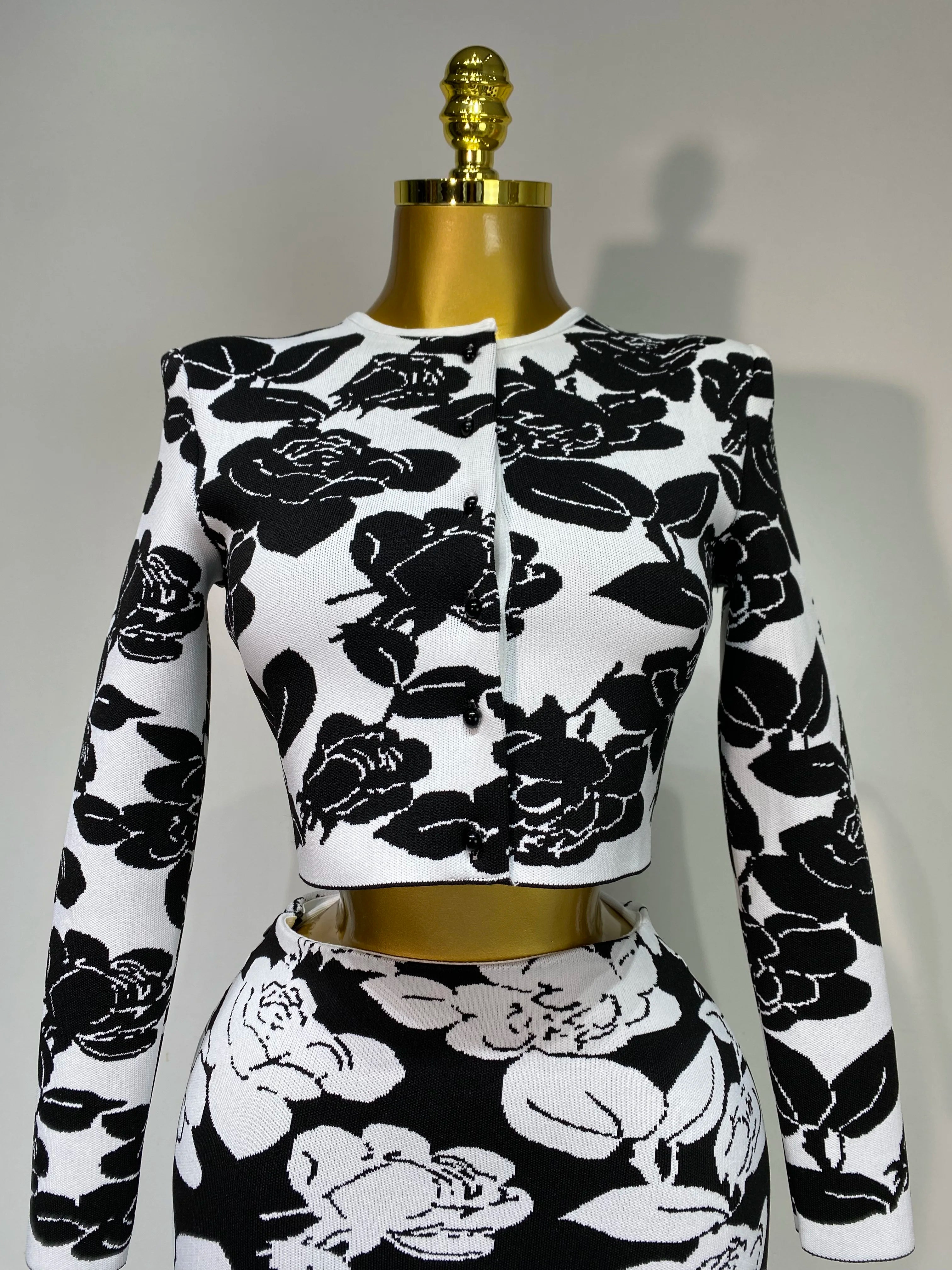 2025 Women Long Sleeve Jacquard Weave Two Pieces Set Celebrity Red Carpet Dress Birthday Bodycon Bandage Women's Set