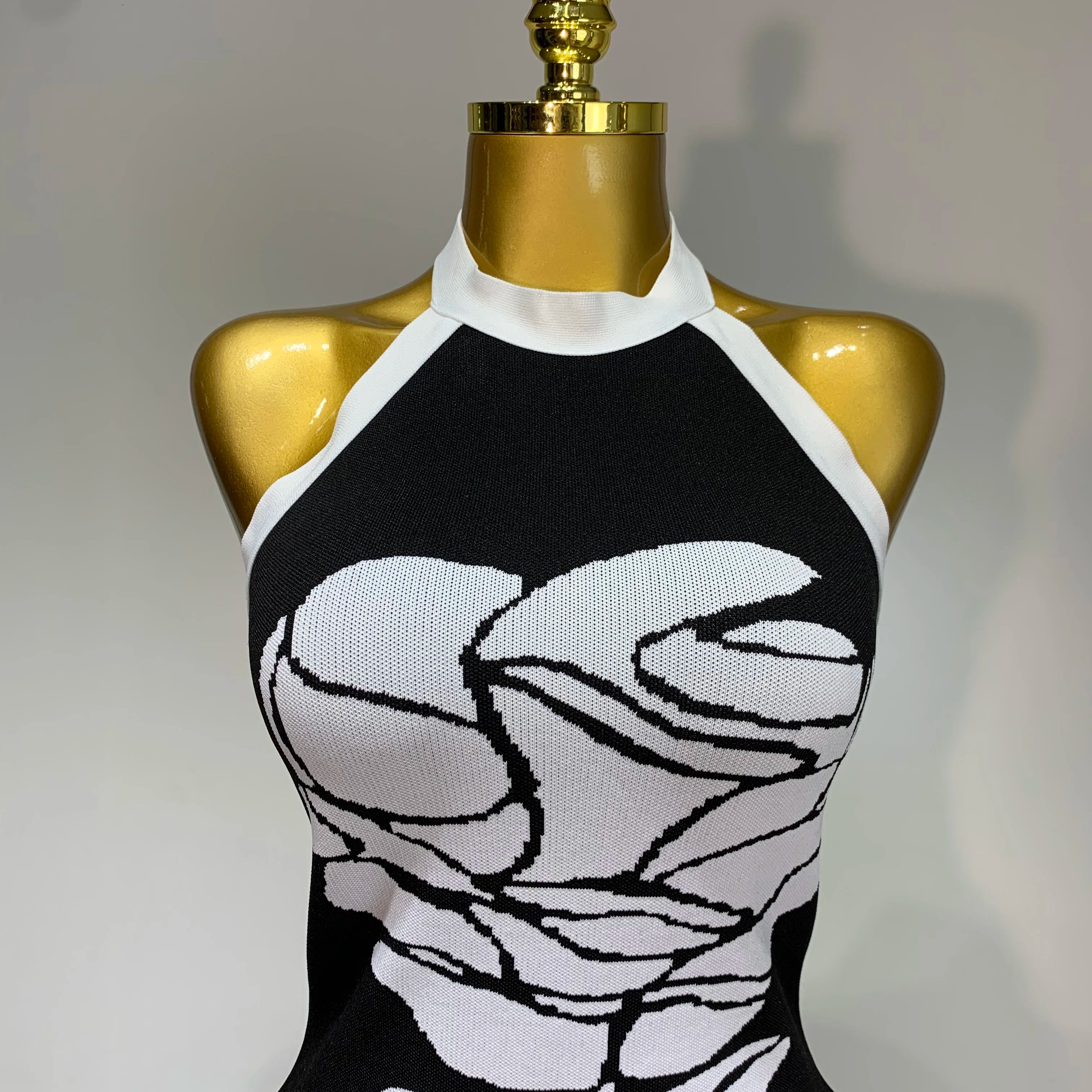 Women Fashion Celebrity Sexy Backless Rose Flower Midi Black Jacquard Bandage Dress 2025 Elegant Evening Club Party Dresses