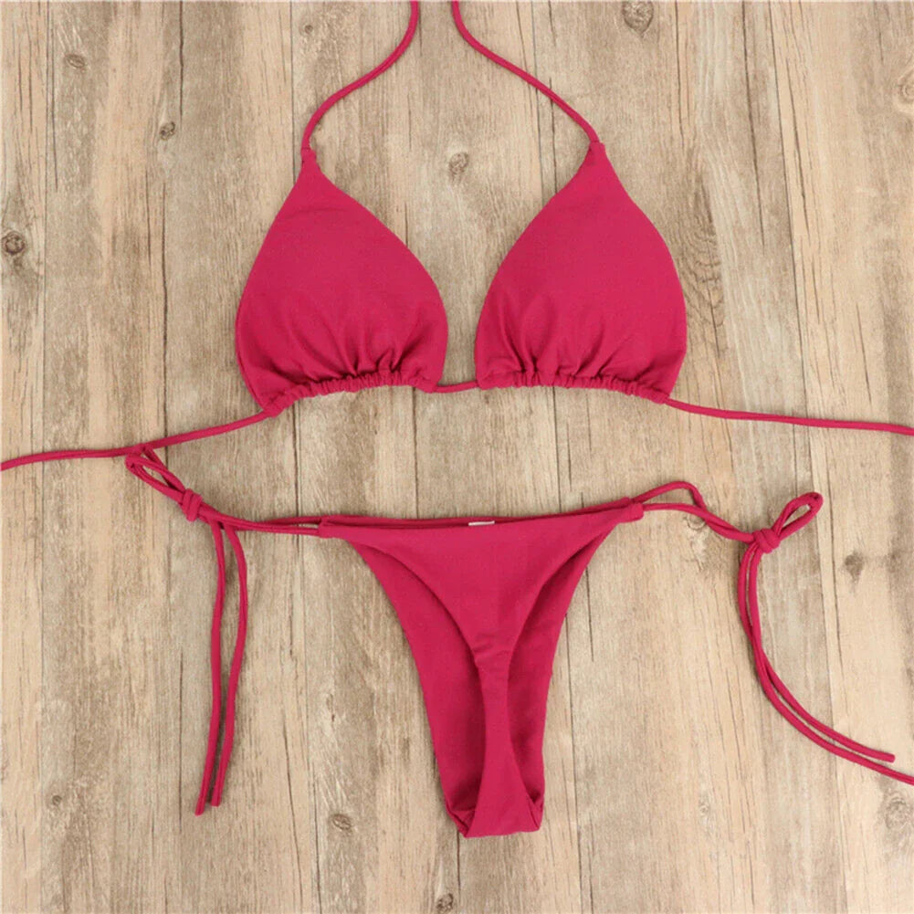 Sexy Micro Bikini Sets Thong Triangle Swimsuit Brazlian Bathing Suit Summer Solid Swimwear Biquini Swimming Pool Beachwear 2023 Wine Red